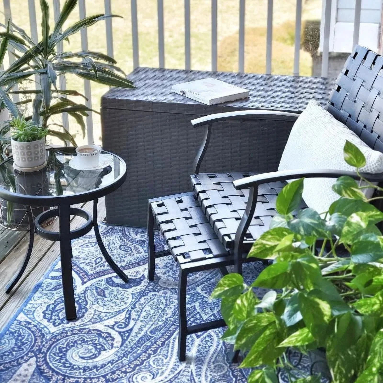 MF Studio 5 Pieces Patio Furniture Conversation Set with 2 Pieces Strapping Chairs, 2 Pieces Strapping Ottoman and 1 Piece