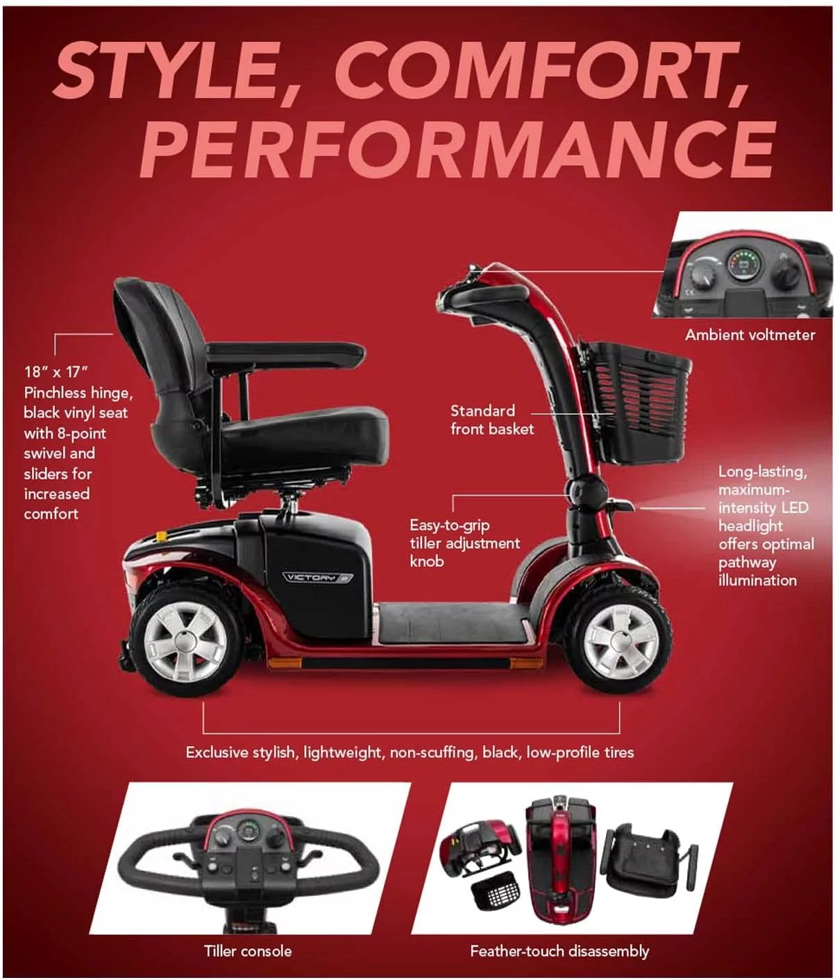 Pride Mobility Victory 9 3 Wheel SC609 Mobility Scooter, Candy Apple