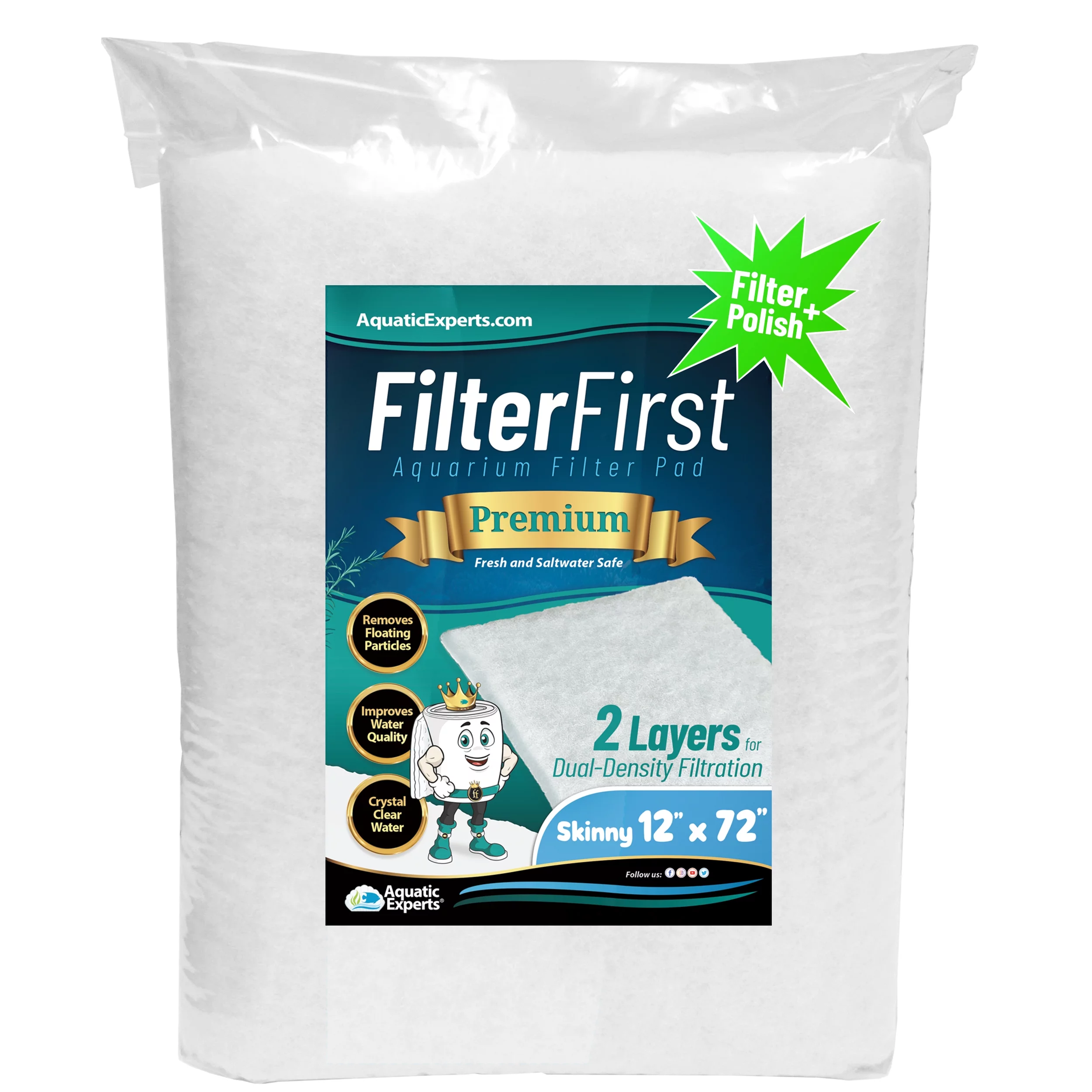 FilterFirst Aquarium Filter Pad Media Roll Crystal Clear Water, 12'' by 72'' by 1/2'' Thick