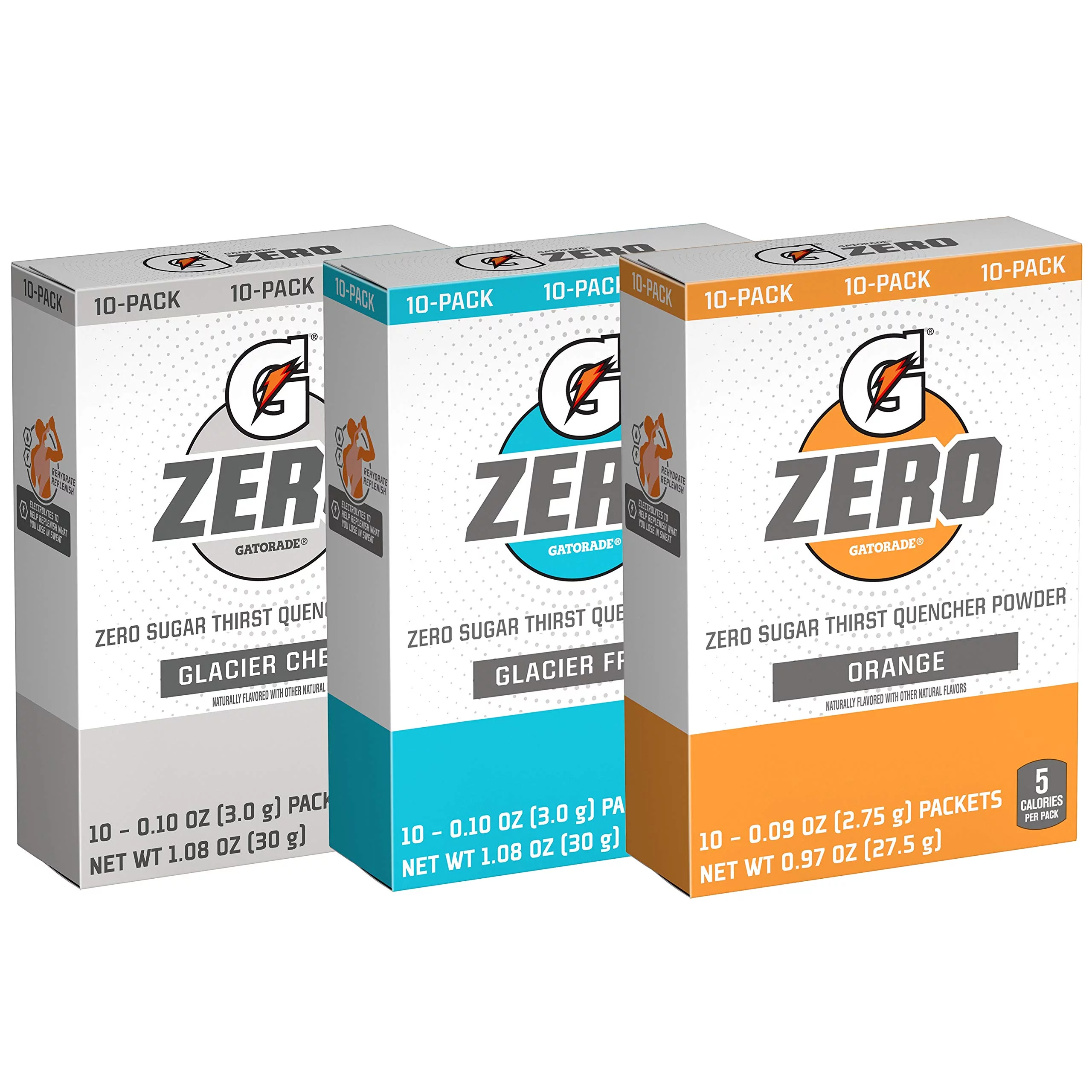 Gatorade Zero Powder, 3 Flavor Variety Pack, 50 Count & Thirst Quencher Powder, Glacier Cherry, 76.5 Oz Canister