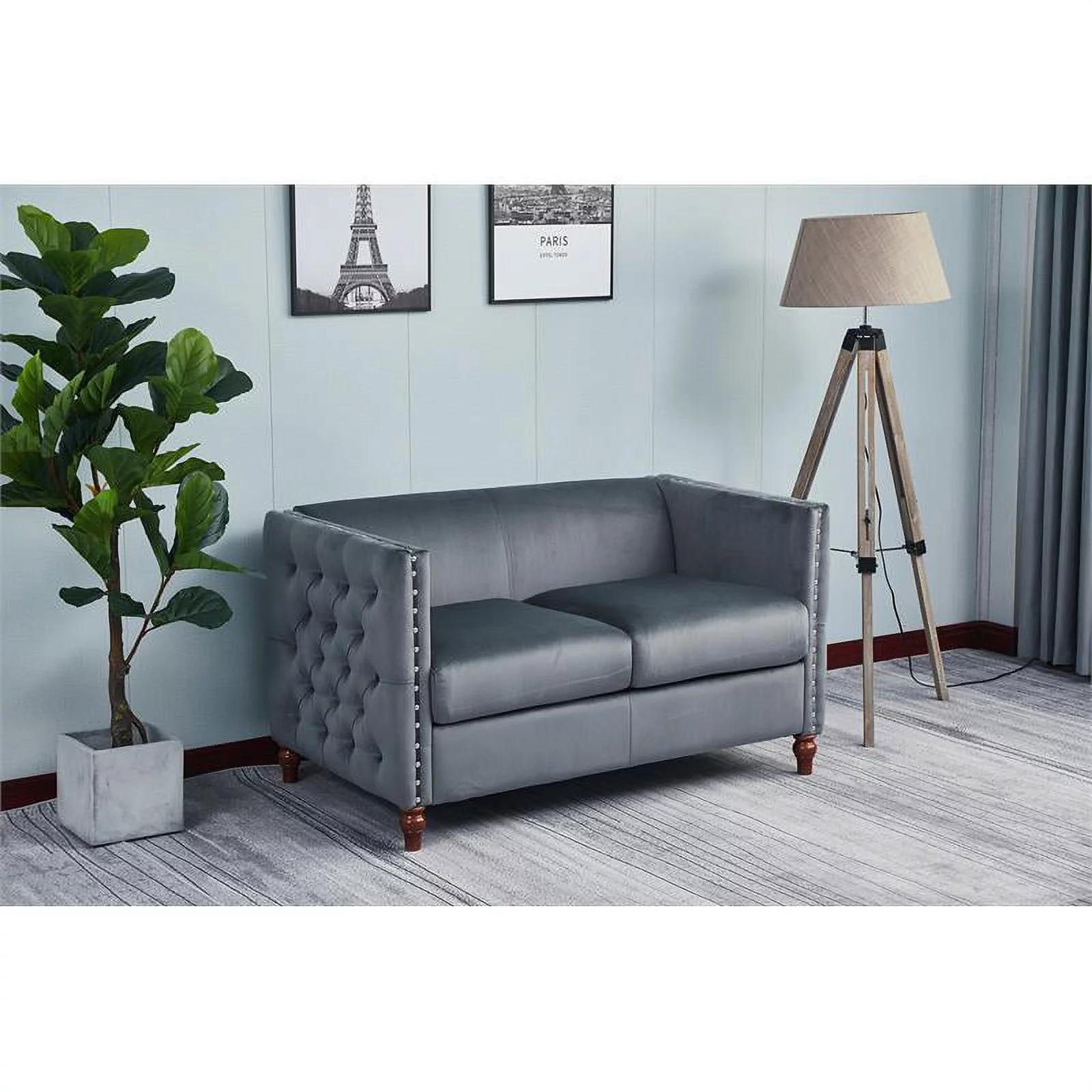 Home Square 2-Piece Set with Velvet Livingroom Loveseat and Chair in Gray
