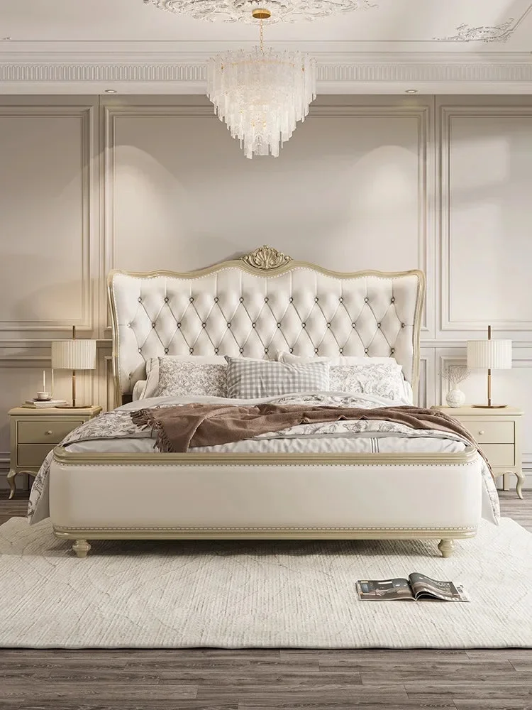 American solid wood master bedroom 1.8m European high-end French double wedding leather light luxury modern Bed