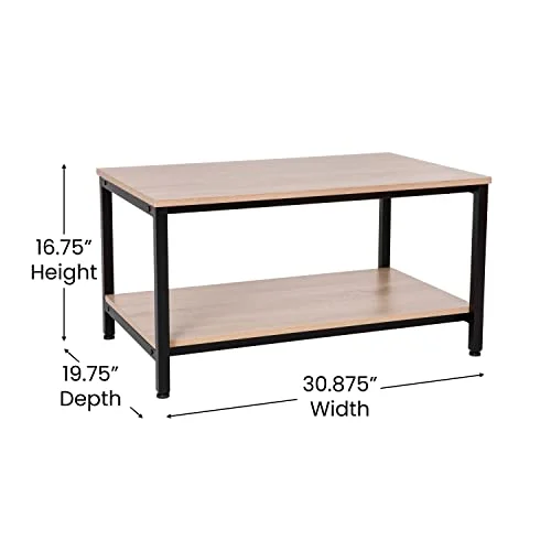 BizChair Modern Industrial 2 Tier Rectangular Metal and Driftwood Coffee Table