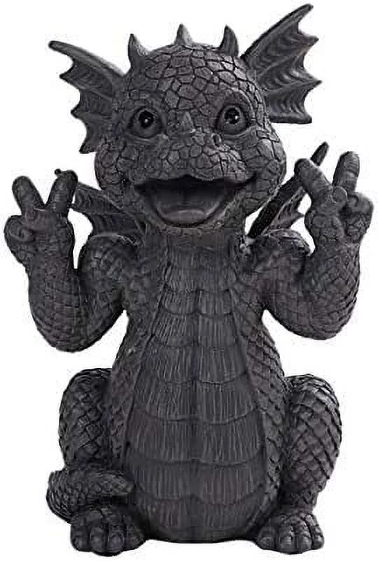 PT Garden Dragon Peace Victory Hands Dragon Garden Display Decorative Accent Sculpture Stone Finish 10 Inch Tall