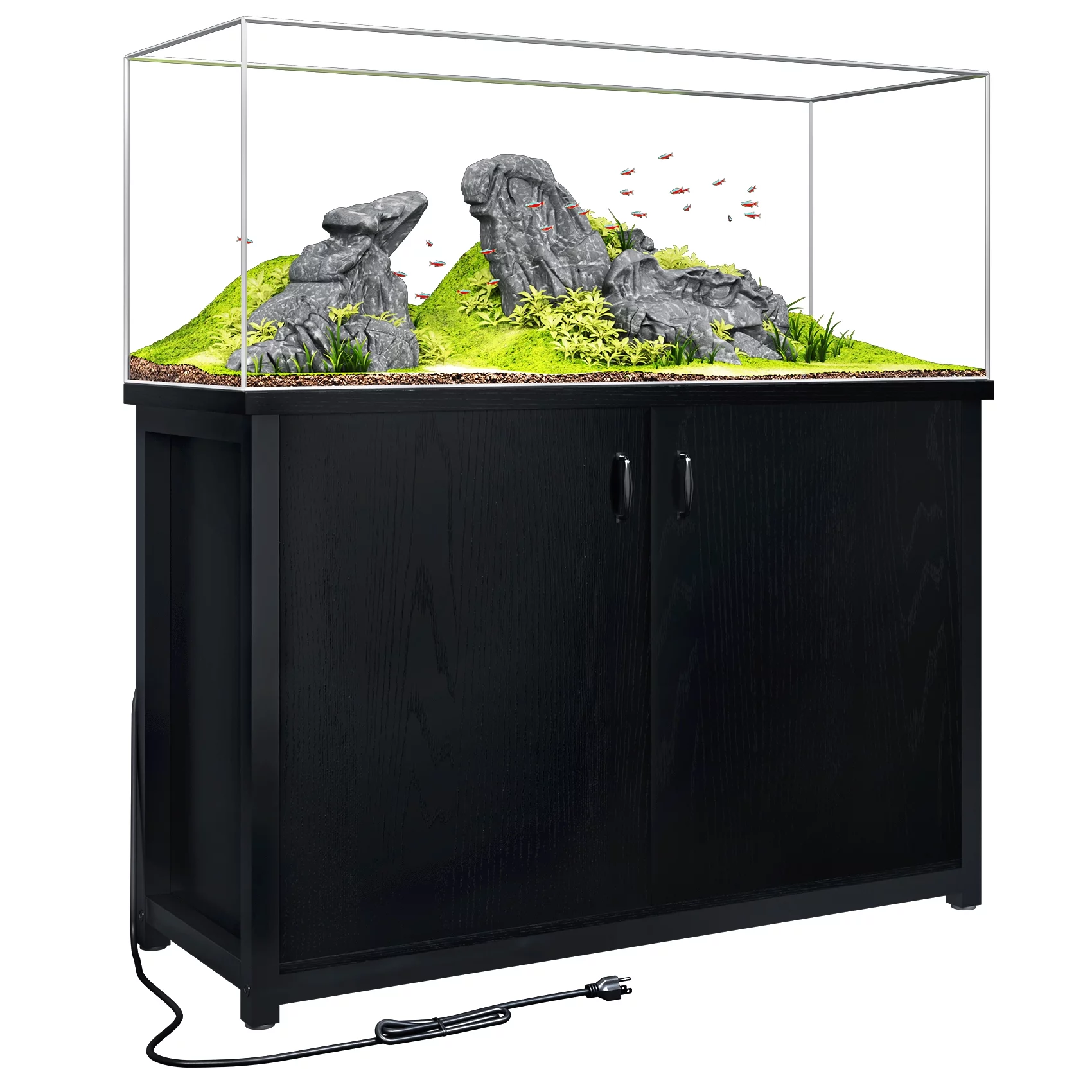 TC-HOMENY 55-75 Gallon Aquarium/Fish Tank Stand with Cabinet and Charging Station/Power Outlets, Black