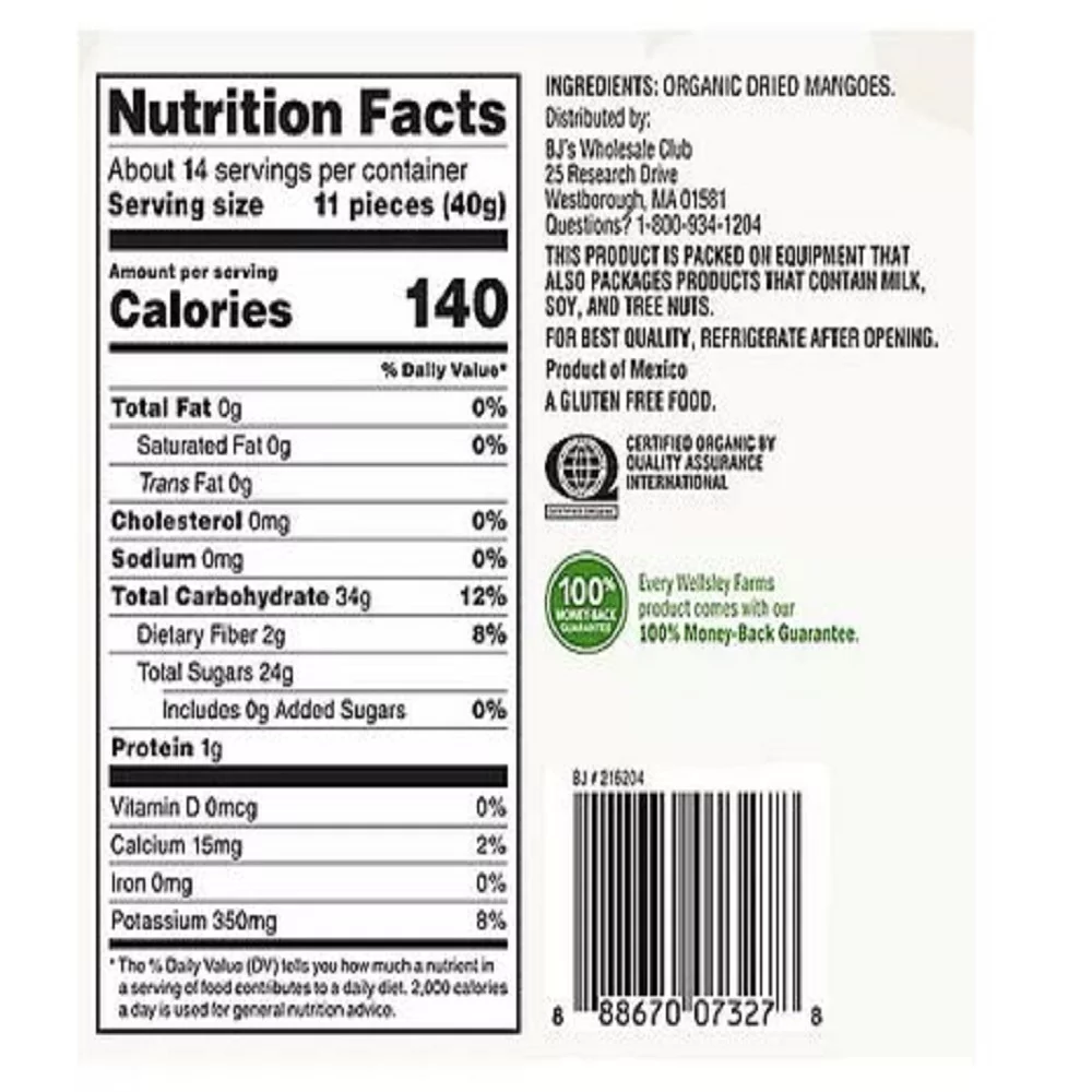 Wellsley Farms Organic Dried Mango 20 oz.