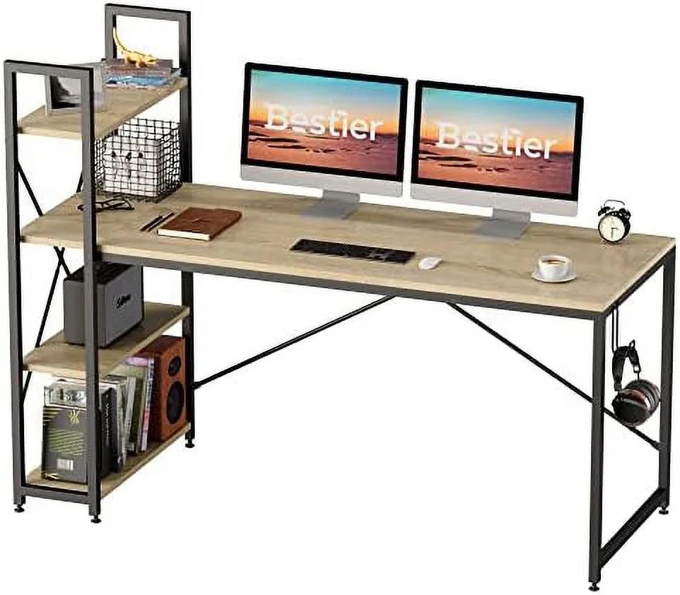 TJCGDTY Computer Desk with Shelves - 47 Inch Small Space Home Office Desks with Bookshelf for Study Writing and Work - Plenty Leg Room and Easy Assemble  Grained Black