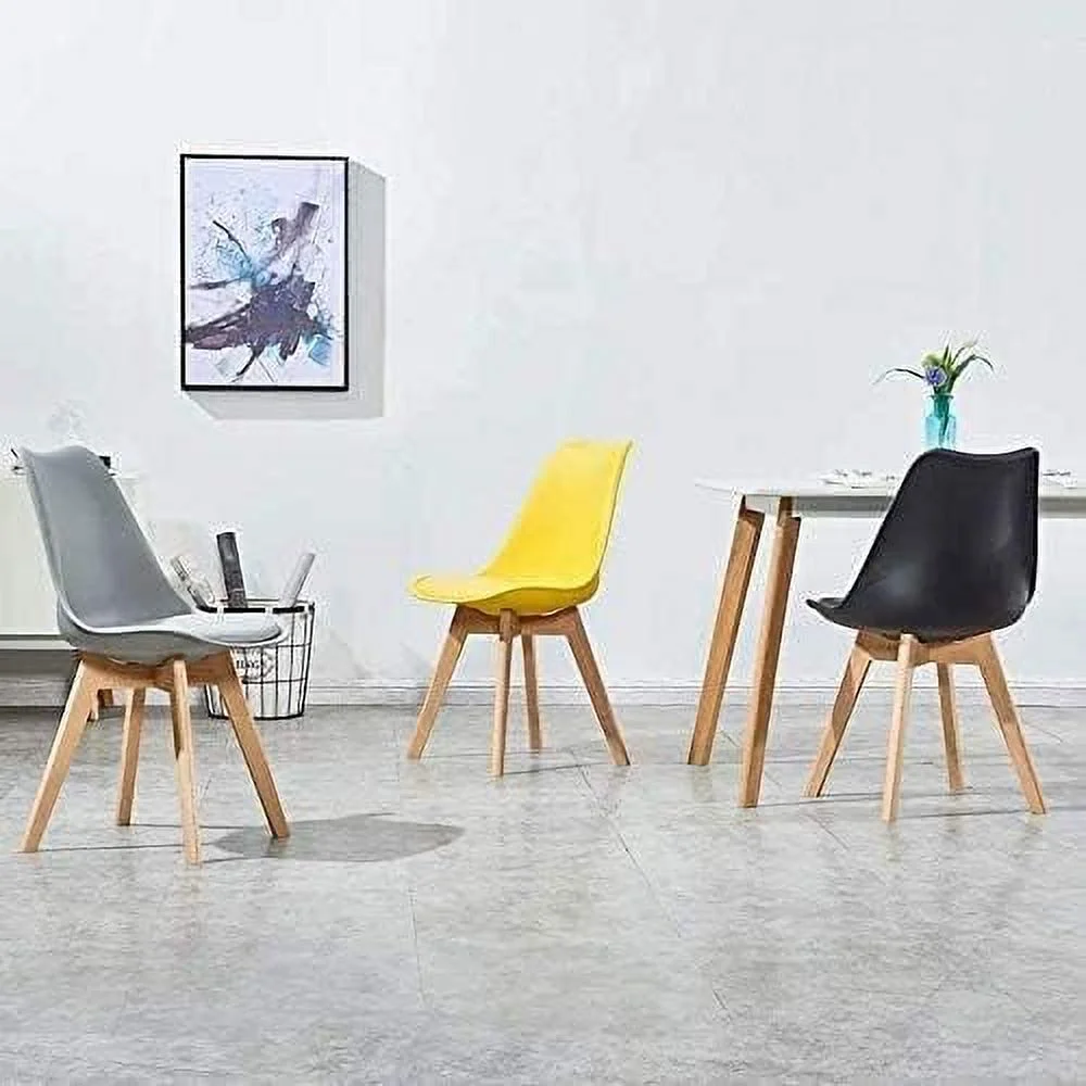 TJUNBOLIFE Scandinavia Set of 4 Dining Chair with Solid Beech Legs Accent Modern Chairs Padded Design (White)