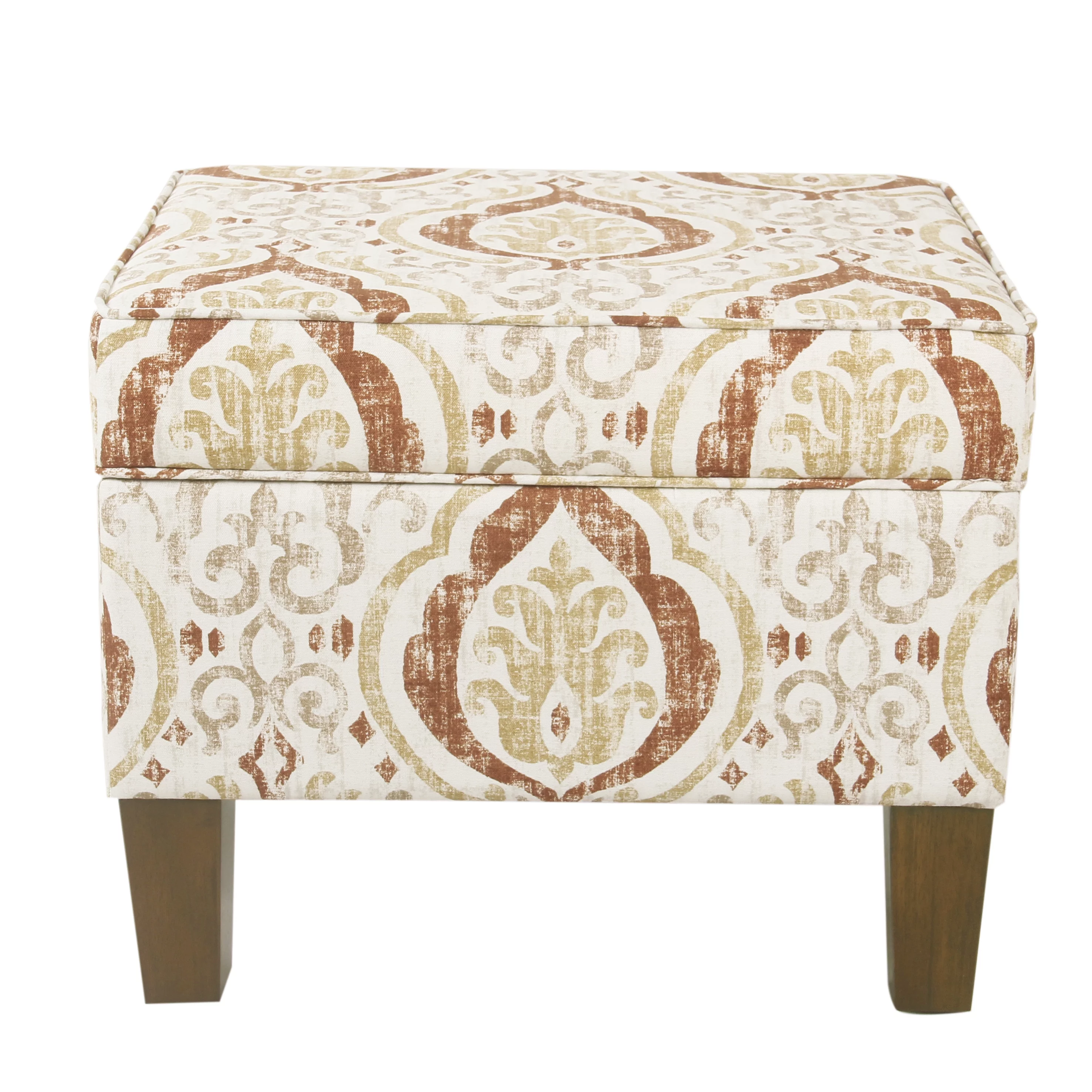HomePop Square Ottoman - Burnt Orange and Cream Medallion
