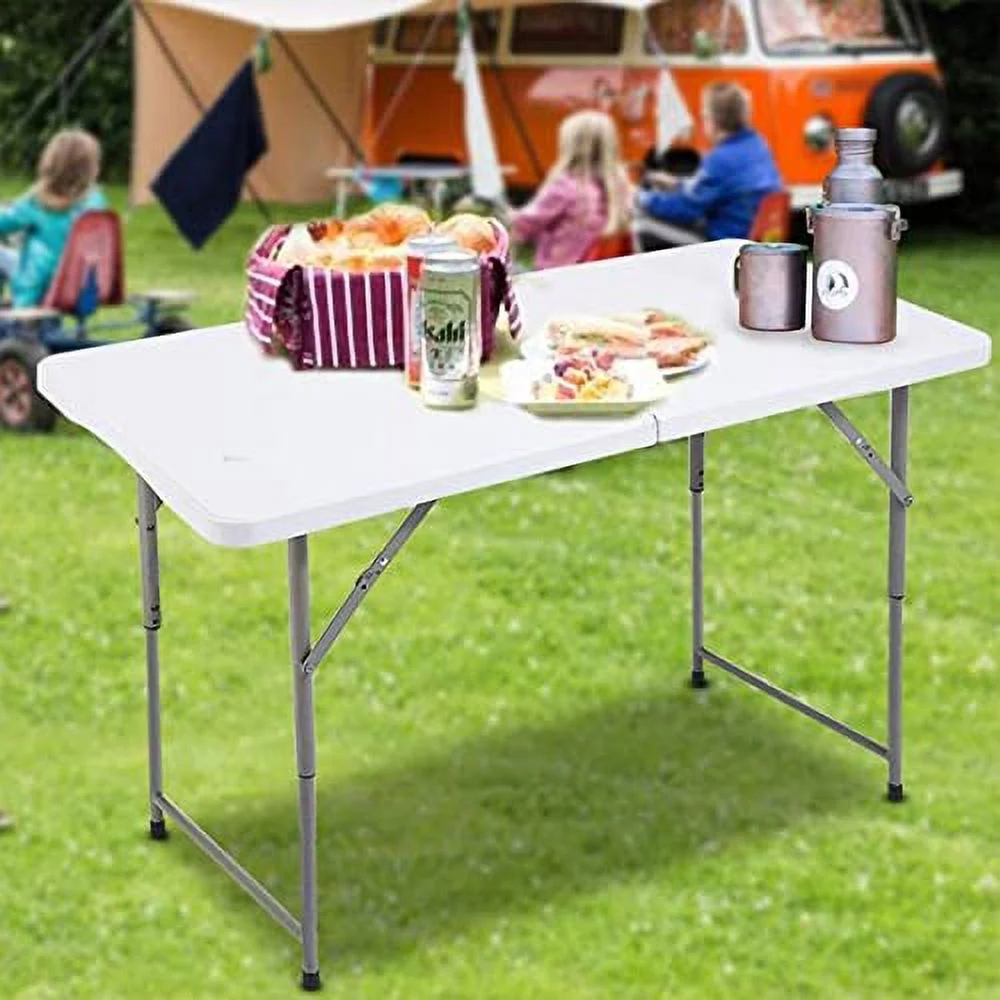 CozyBox Folding Table Indoor Outdoor Heavy Duty Portable Folding Plastic Dining Table w/Handle, Lock for Picnic, Party, Camping - White (4ft, 6ft, 8ft) (6ft)
