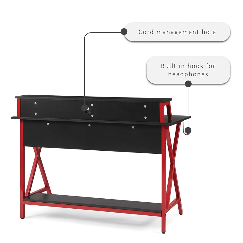 Linon Grayson LED Metal and Wood Gaming Desk in Black and Red