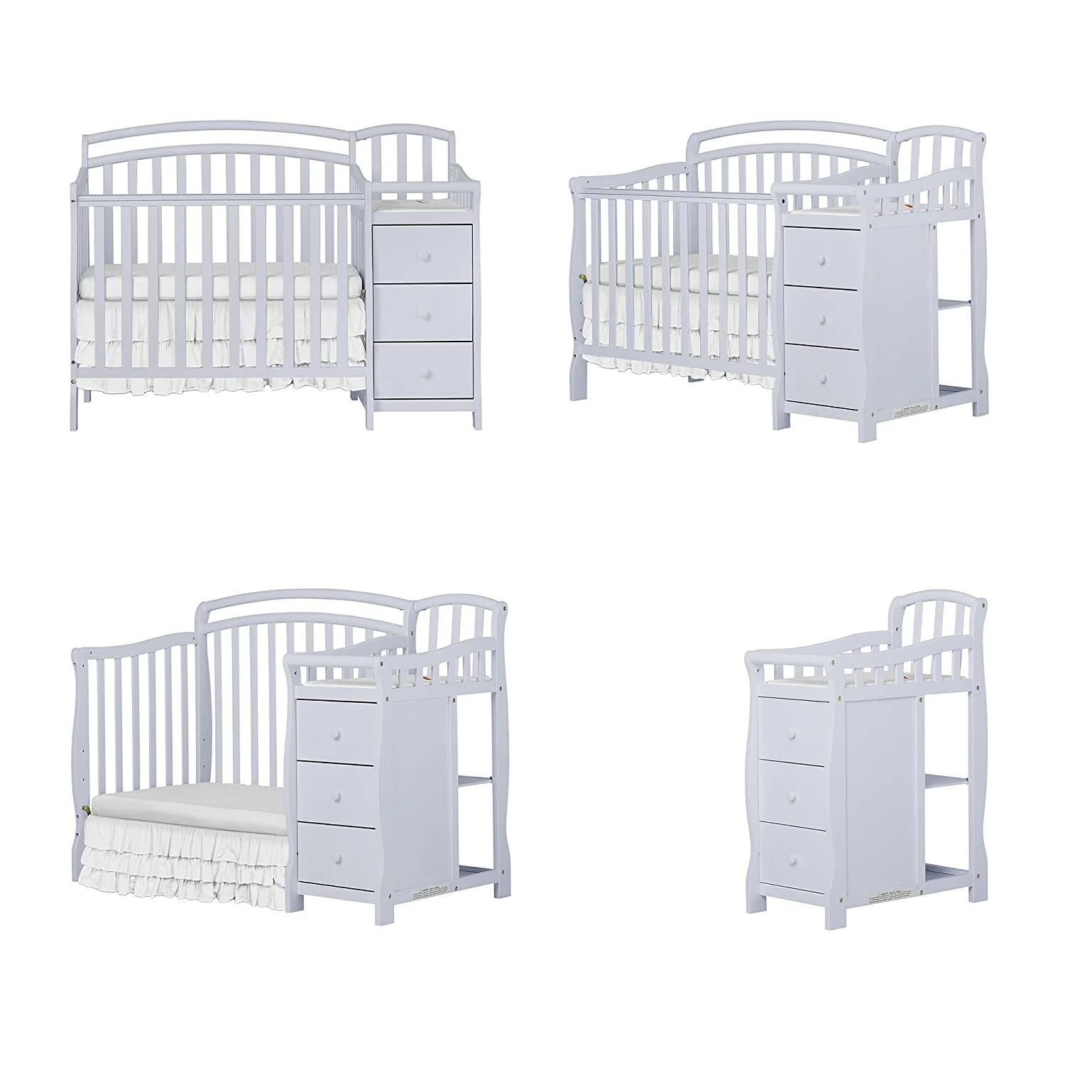 Casco 3-in-1 Mini Crib and Changing Table in Pebble Grey, Convertible Crib, Made of Pinewood, Three Position Adjustable Mattress Height Settings