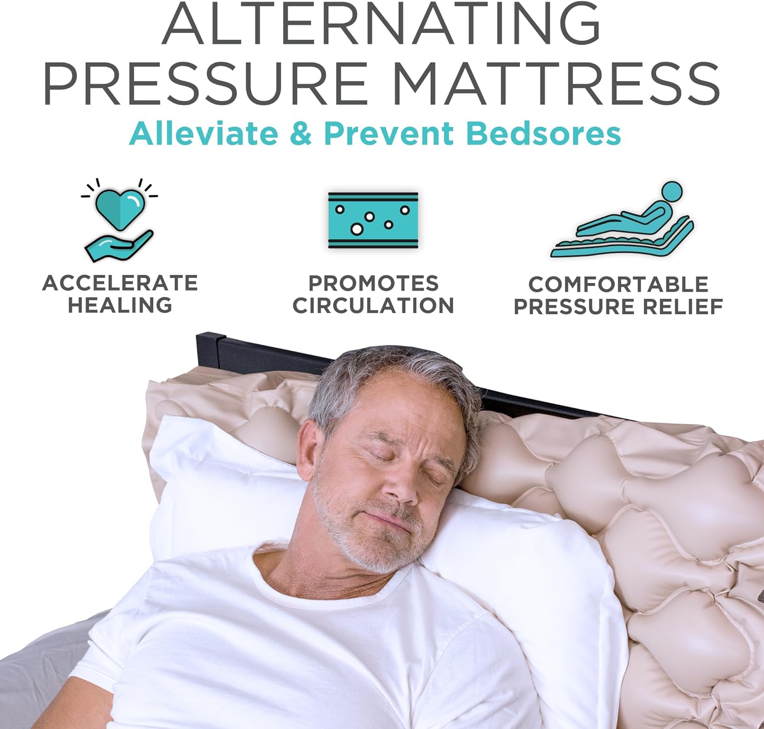 Alternating Air Pressure Mattress Pad - The Original Bed Sore Prevention Solution - Hospital & Home Mattress Topper - Includes Waterproof, Heat Resistant Ulcer Cushion Pad & Whisper Quiet Pump