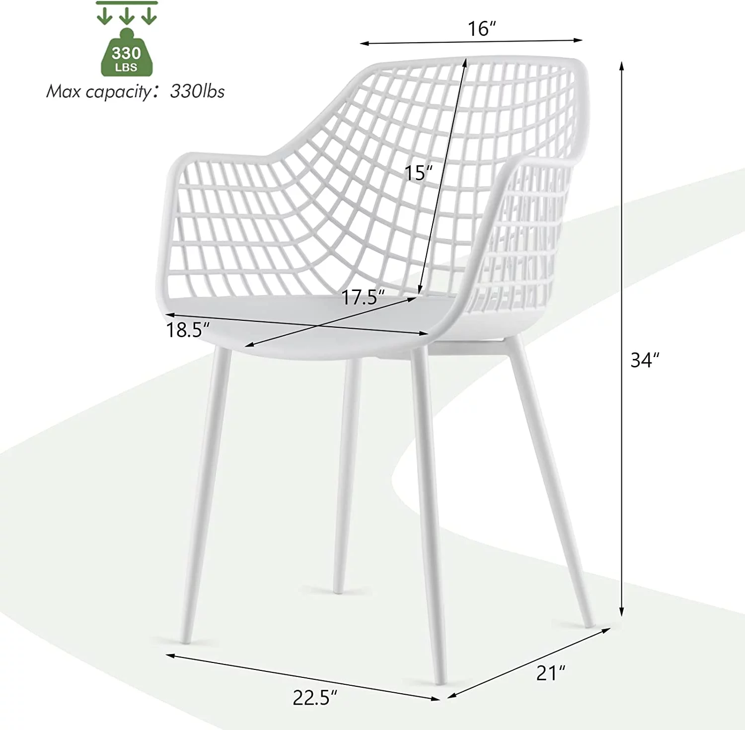 Modern Dining Chairs Set of 4 - White Arm Chair with 15