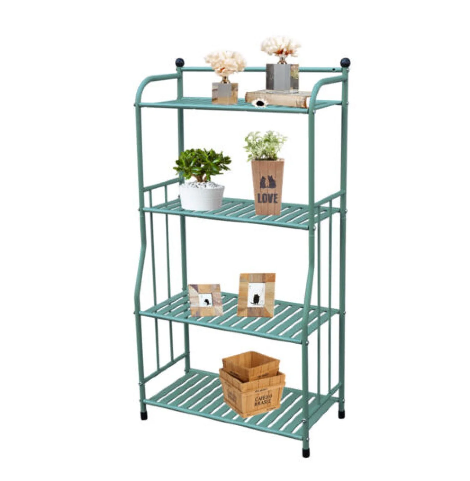 Rod Iron Bakers Racks, 4 Tier Kitchen Storage Coffee Bar Cabinet Shelf Organizer Bakers Microwave Oven Freestnding Stand