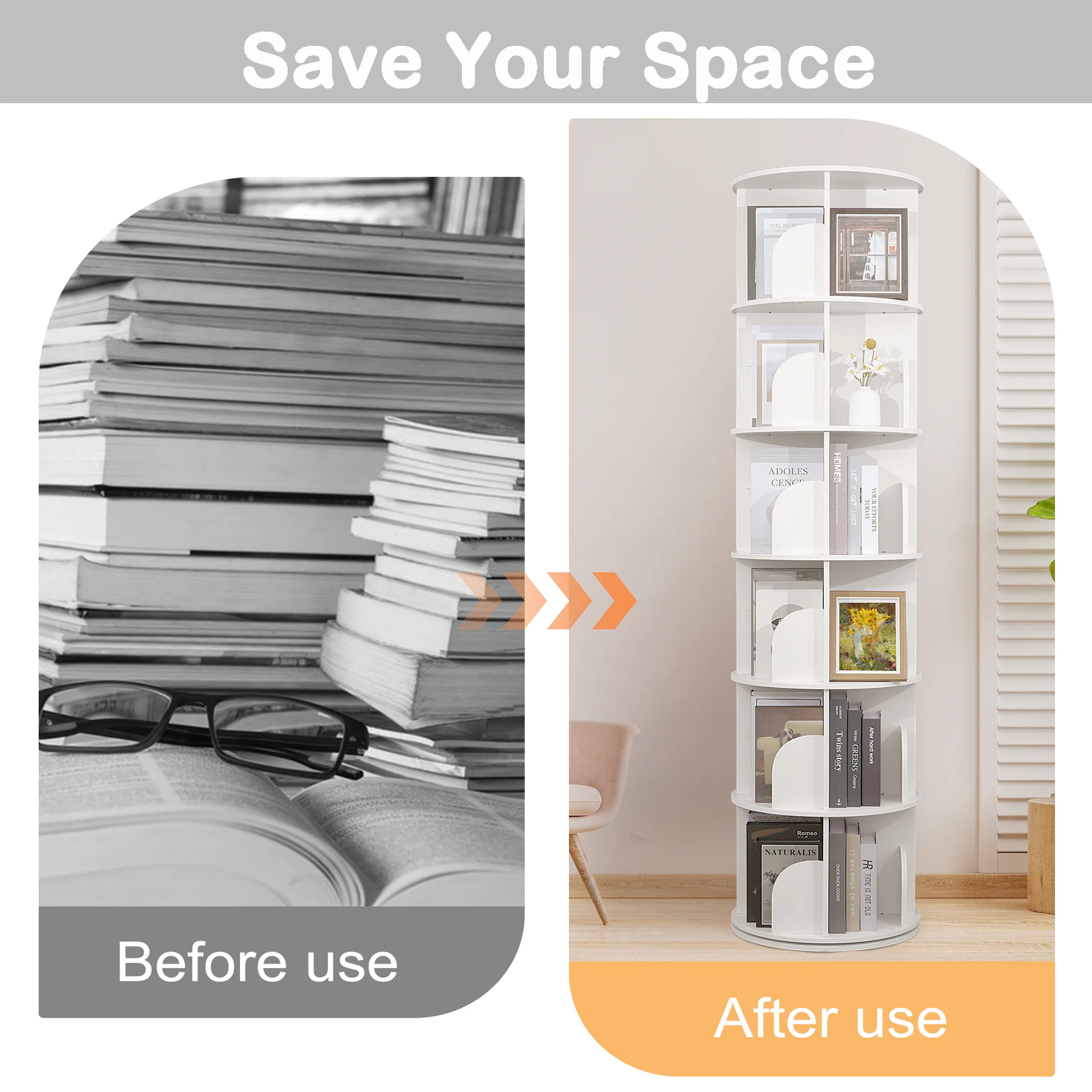 Uyoyous Wooden Rotating Bookcase, 360° Revolving Display Rack with 24 Shelves