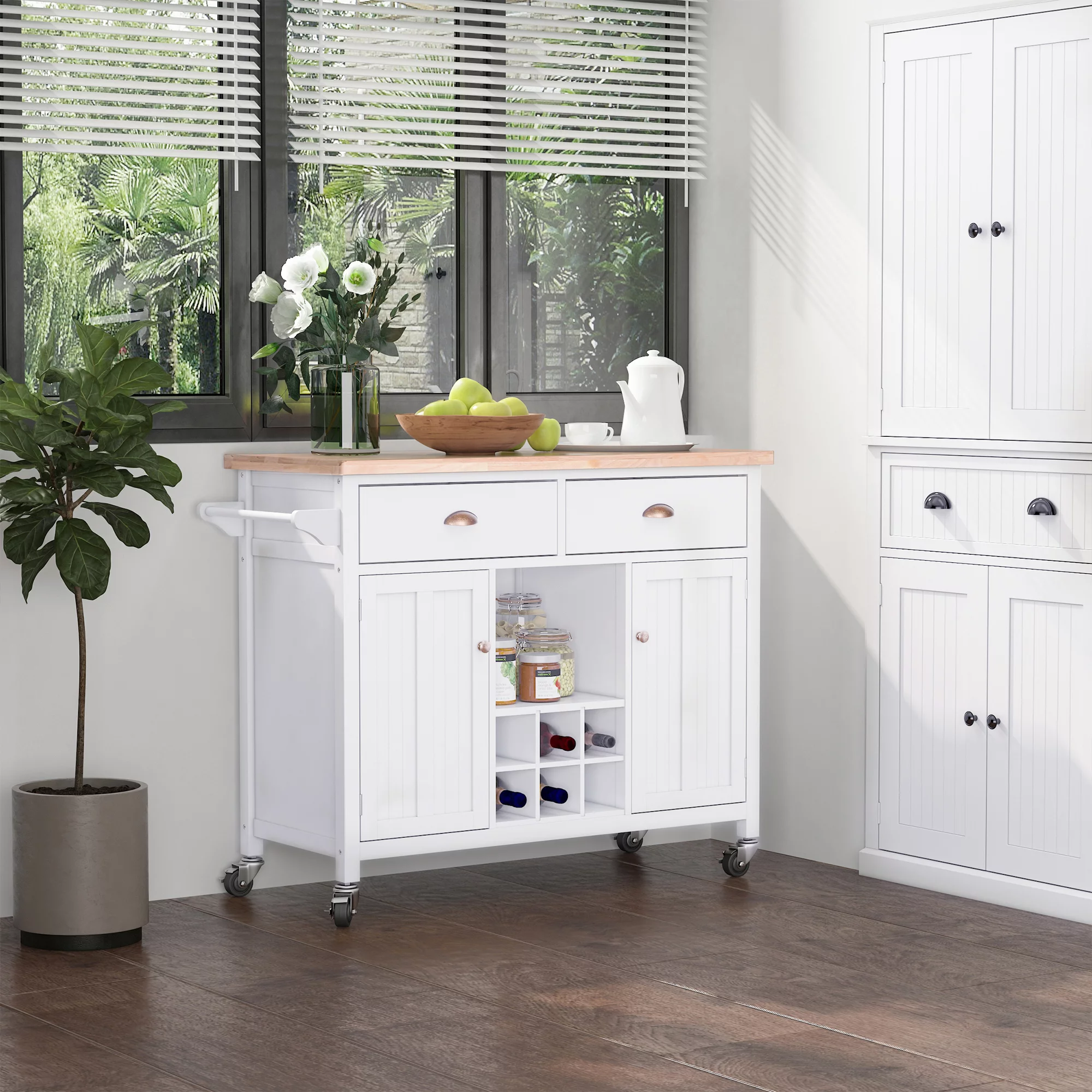 HOMCOM Kitchen Storage Trolley Cart Rolling Island Cabinet Wine Rack Drawer