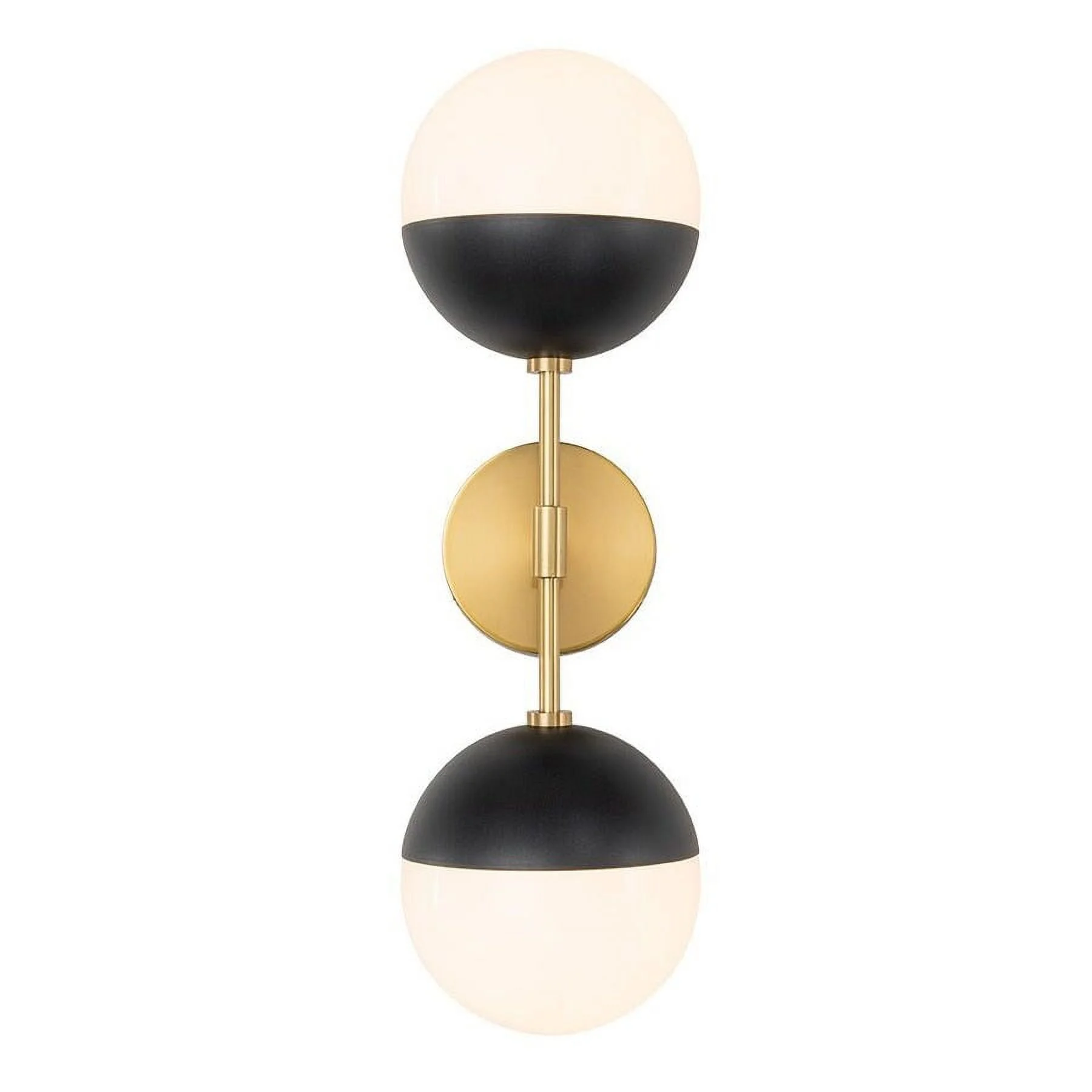 Modern Mid-century 2-Light White Opal Globe Wall Sconce Brass