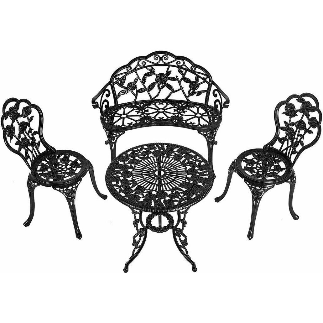 Patio Cast Aluminum Bistro Set with Umbrella Hole 3pcs-DarkBronze-Flower