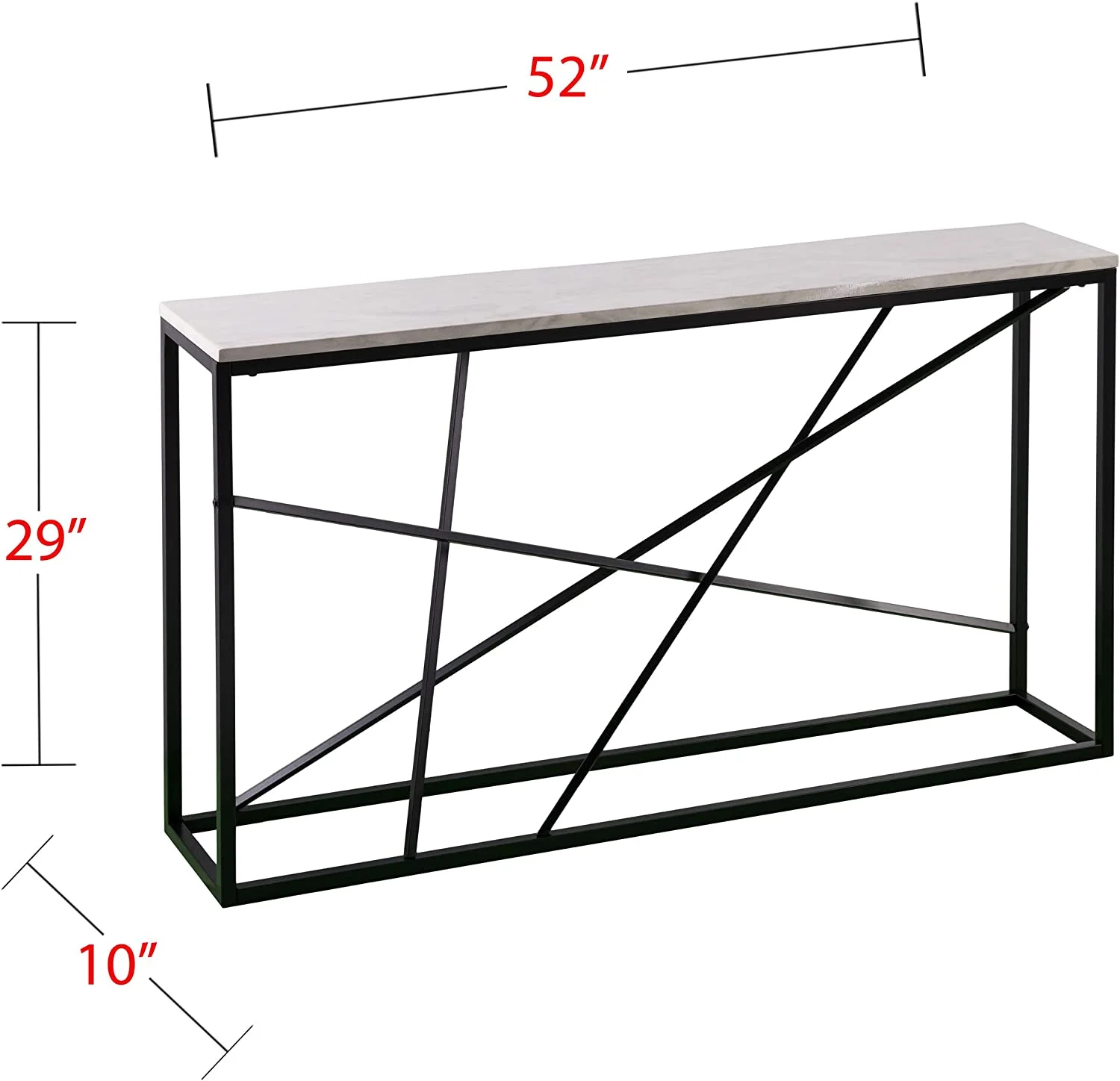 SEI Furniture Arendal Skinny, Console Table, White Faux Marble, Black