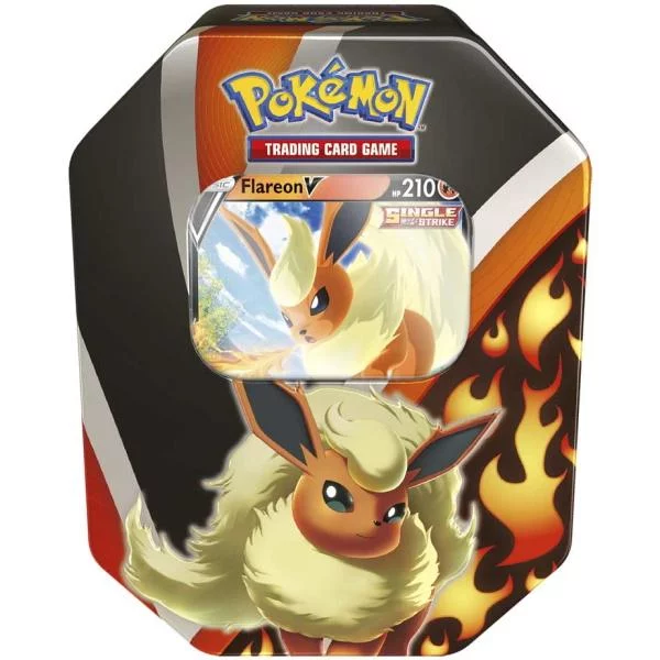 Pokemon TCG: Eevee Evolutions Tin Featuring Flareon V [Card Game, 2 Players]