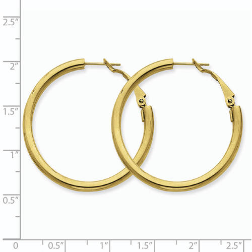 Primal Gold 14 Karat Yellow Gold 3mm x 30mm Polished Round Hoop Earrings