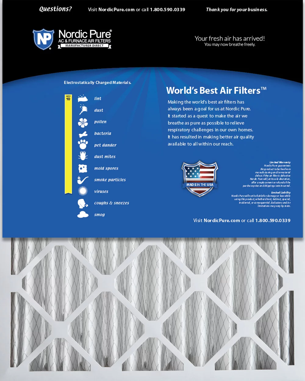 Nordic Pure 12x24x4 (3 5/8) Pleated MERV 10 Air Filters 6 Pack