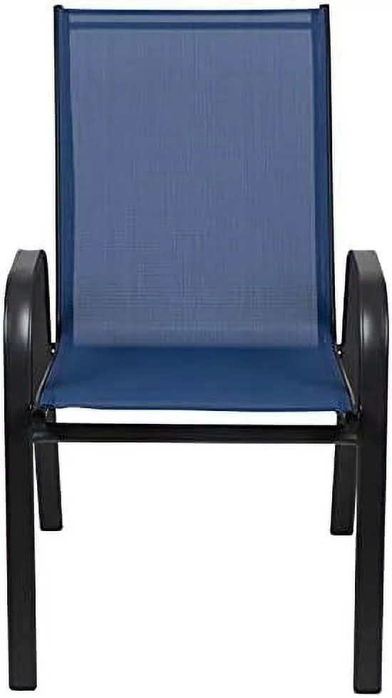4 Pack Brazos Series Navy Outdoor Stack Chair With Comfort Material And Metal Frame