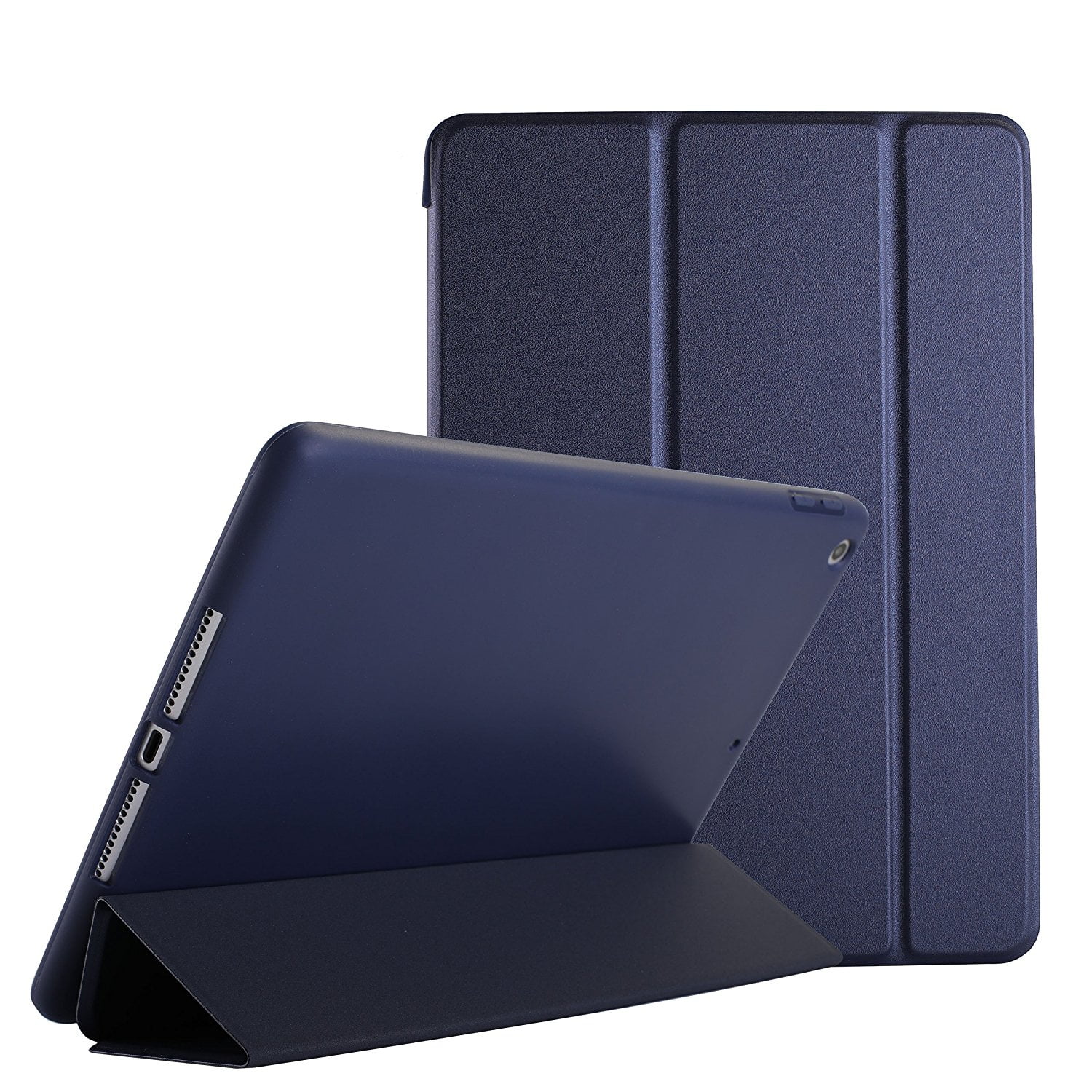 iPad 9.7 Inch 5 6 Air 1 2 [iPad 5th 6th Air 1st 2nd ] A1893 A1954 A1822 A1823 A1566 A1567 A1474 A1475 A1476 Smart Trifold Lightweight Soft Silicone TPU Back Case - Navy Blue