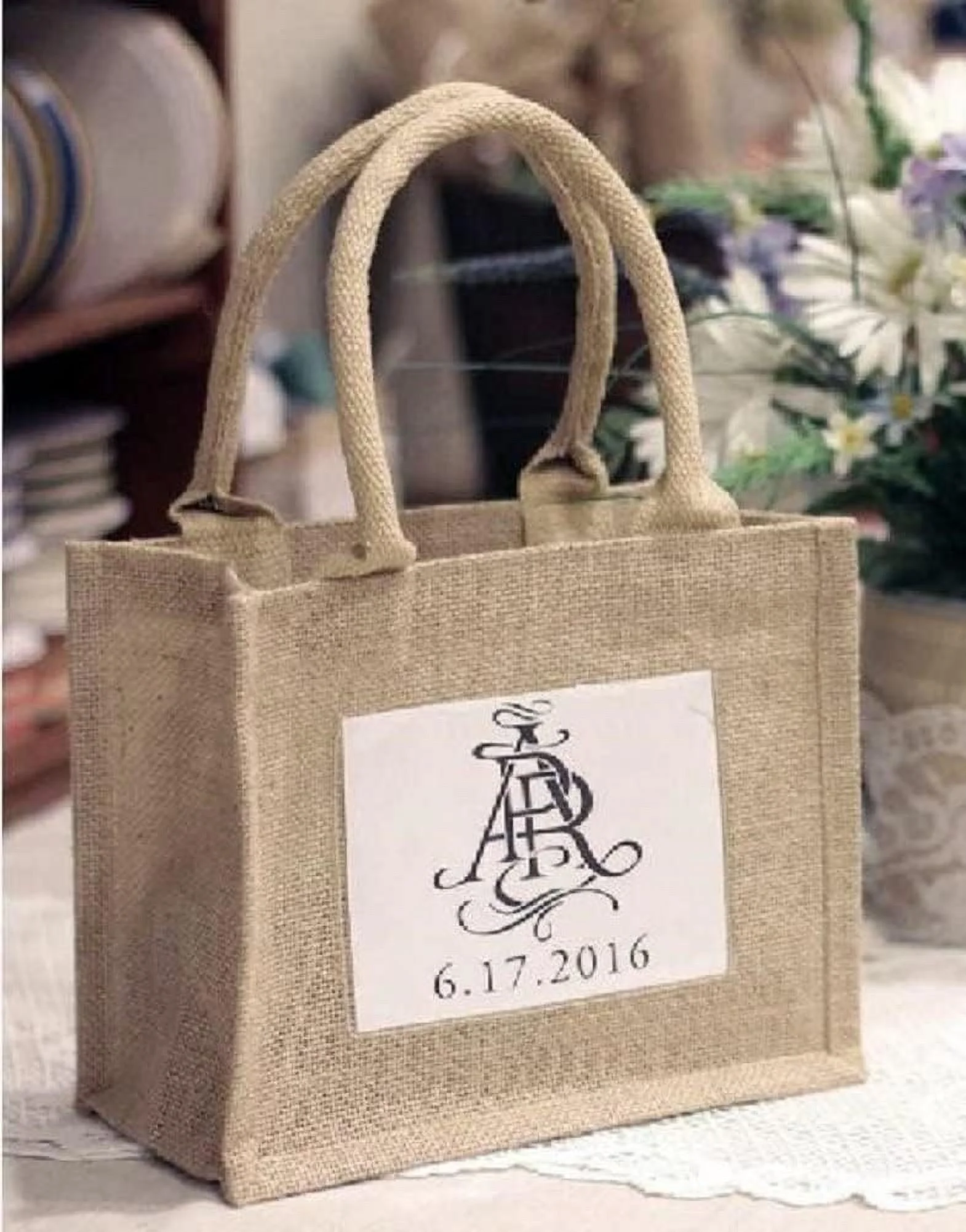 6 Pack Stylish Reusable Jute Burlap Tote Bags Large Medium Small Bag For Gifts Decorating Events Beach Shopping Wedding More