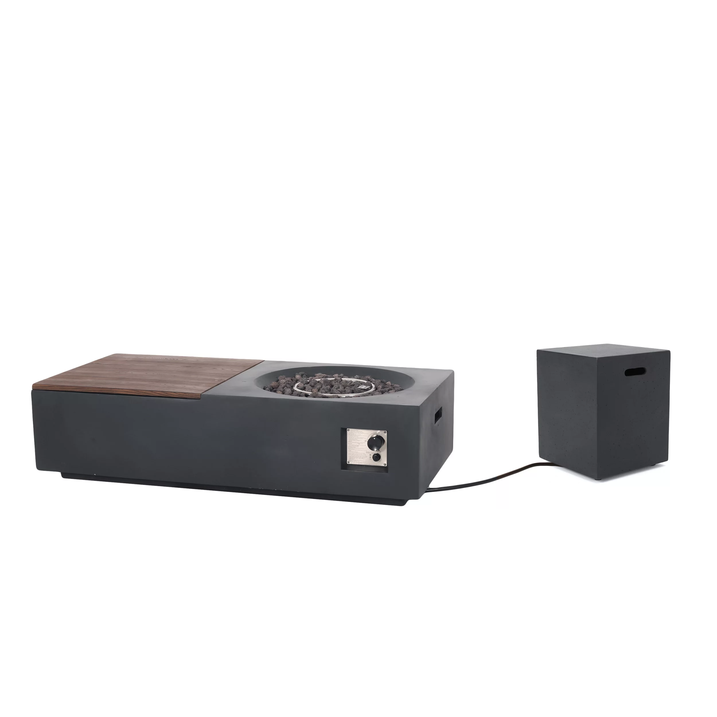 Flint Lightweight Concrete Outdoor 50,000 BTU Rectangular Fire Pit Table with Tank Holder, Dark Gray and Natural