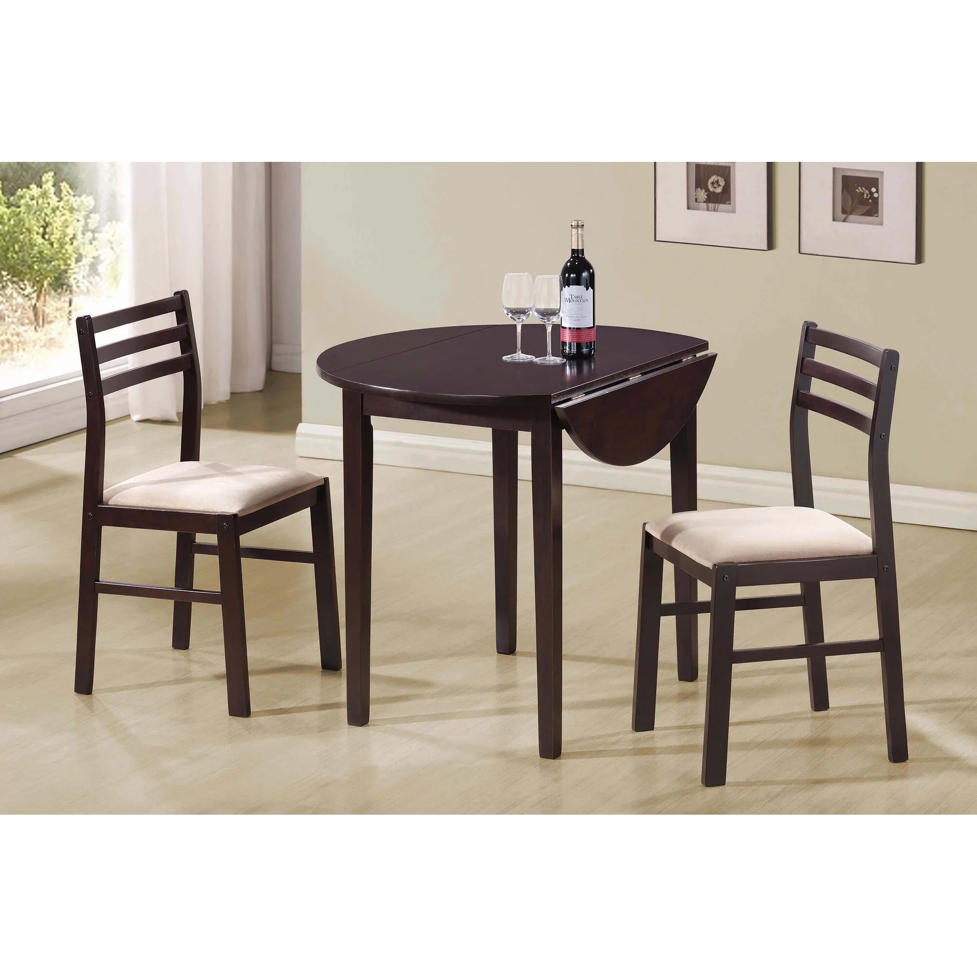 Erika Cappuccino and Tan 3-piece Dining Set with Drop Leaf