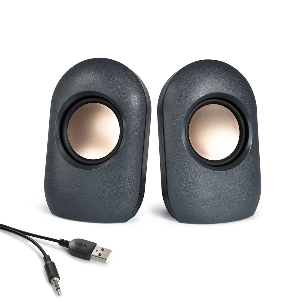 onn. Stereo Speaker with Volume Controls, 3.6 ft 3.5mm Aux with USB Power Cable