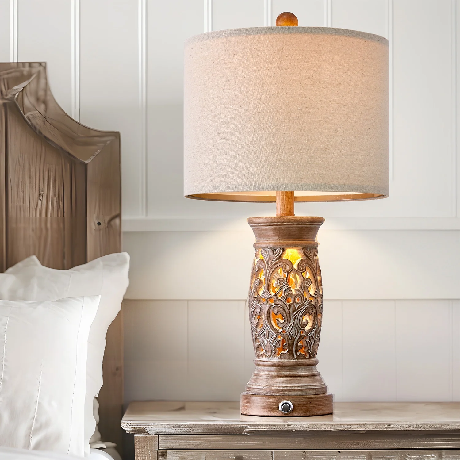 Oneach 3 Way Dimmable Resin Table Lamp Set of 2 with USB Ports for Living Room Bedroom 21.75