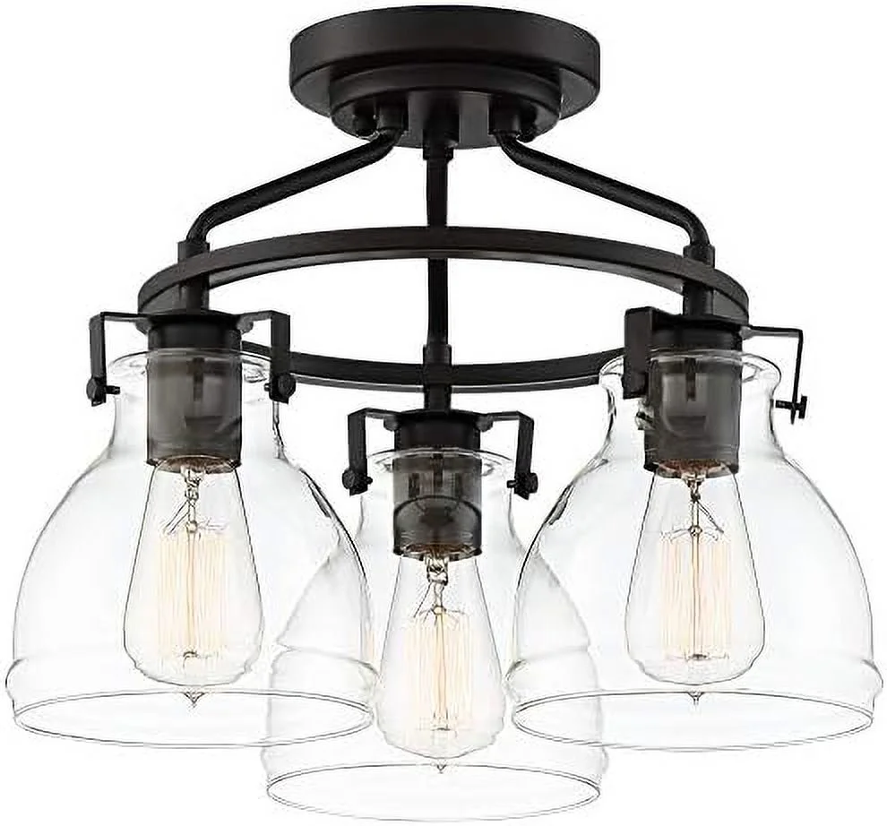 YFENGBO Bellis Industrial Rustic Farmhouse Ceiling Light Semi Flush-Mount Fixture 14 1/2" Wide Bronze 3-Light Clear Glass Shade for Bedroom Kitchen Living Room Hallway Dining Room Hou