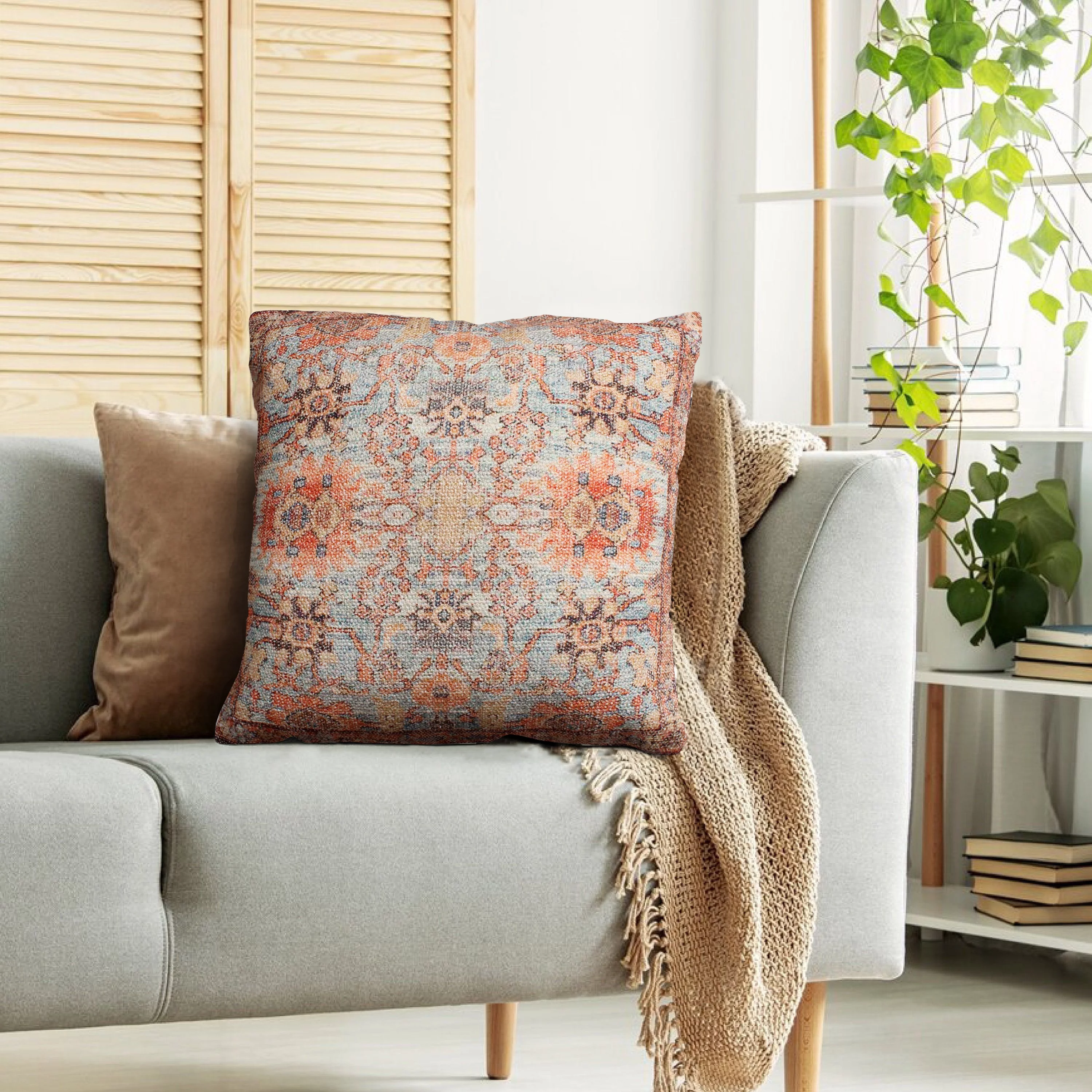 Gib 18 x 18 Handcrafted Square Cotton Accent Throw Pillow, Ornate Vintage Floral Pattern, Multicolor