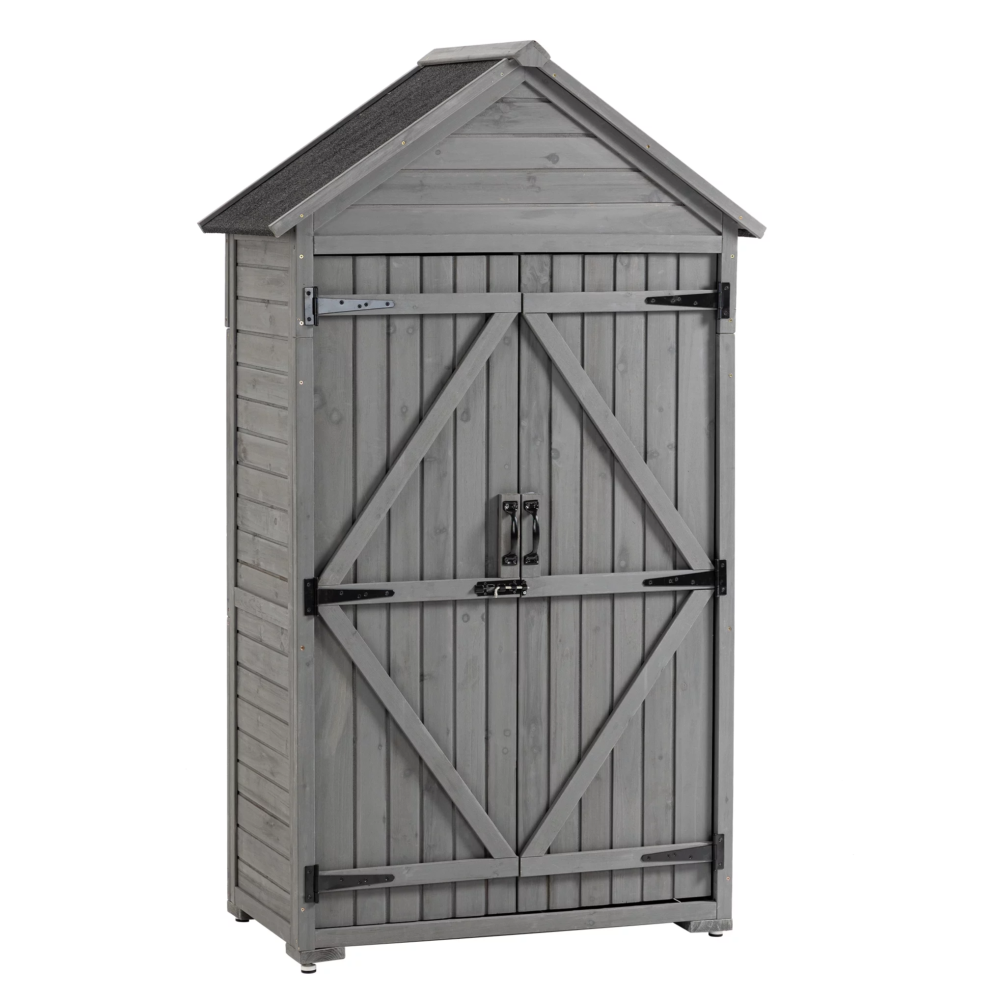 Outdoor Storage Cabinet, Wood Tool Shed with Shelves and Latch, Outside Wooden Shed for Yard, Garden, Backyard - Gray