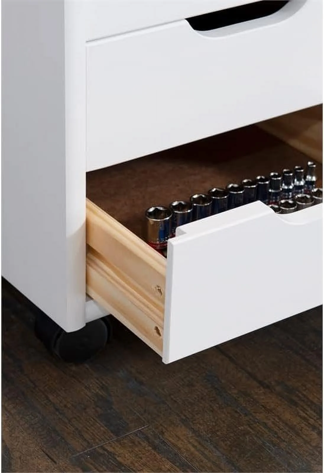 CHTYVC Six Drawer Wood Rolling  Cart in White Wash