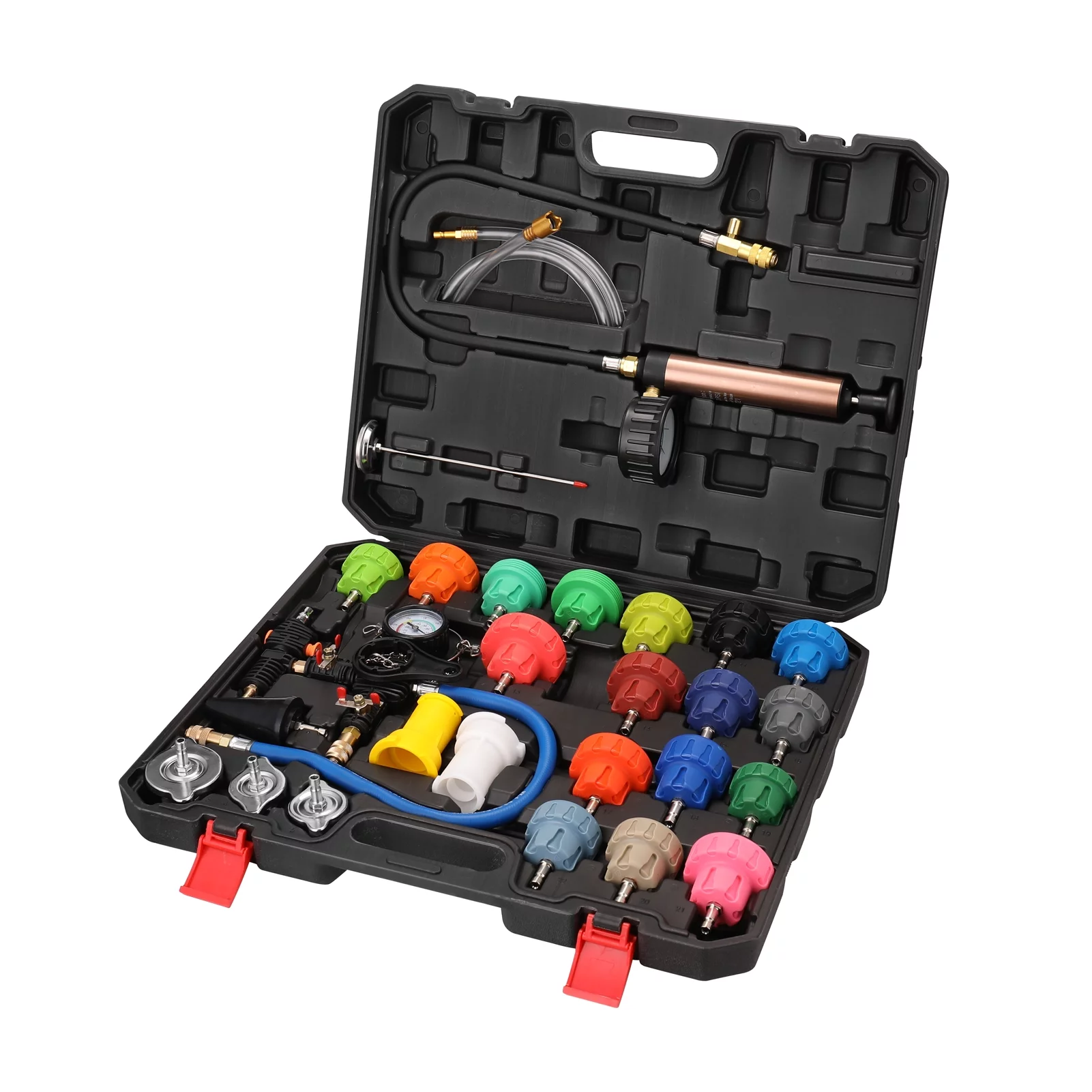 28-Piece Universal Radiator Pressure Tester Kit Automotive Cooling Sytem Refill Kit Leak Detection Tool Coolant Pressure Gauge with Storage Case for Car Truck SUV