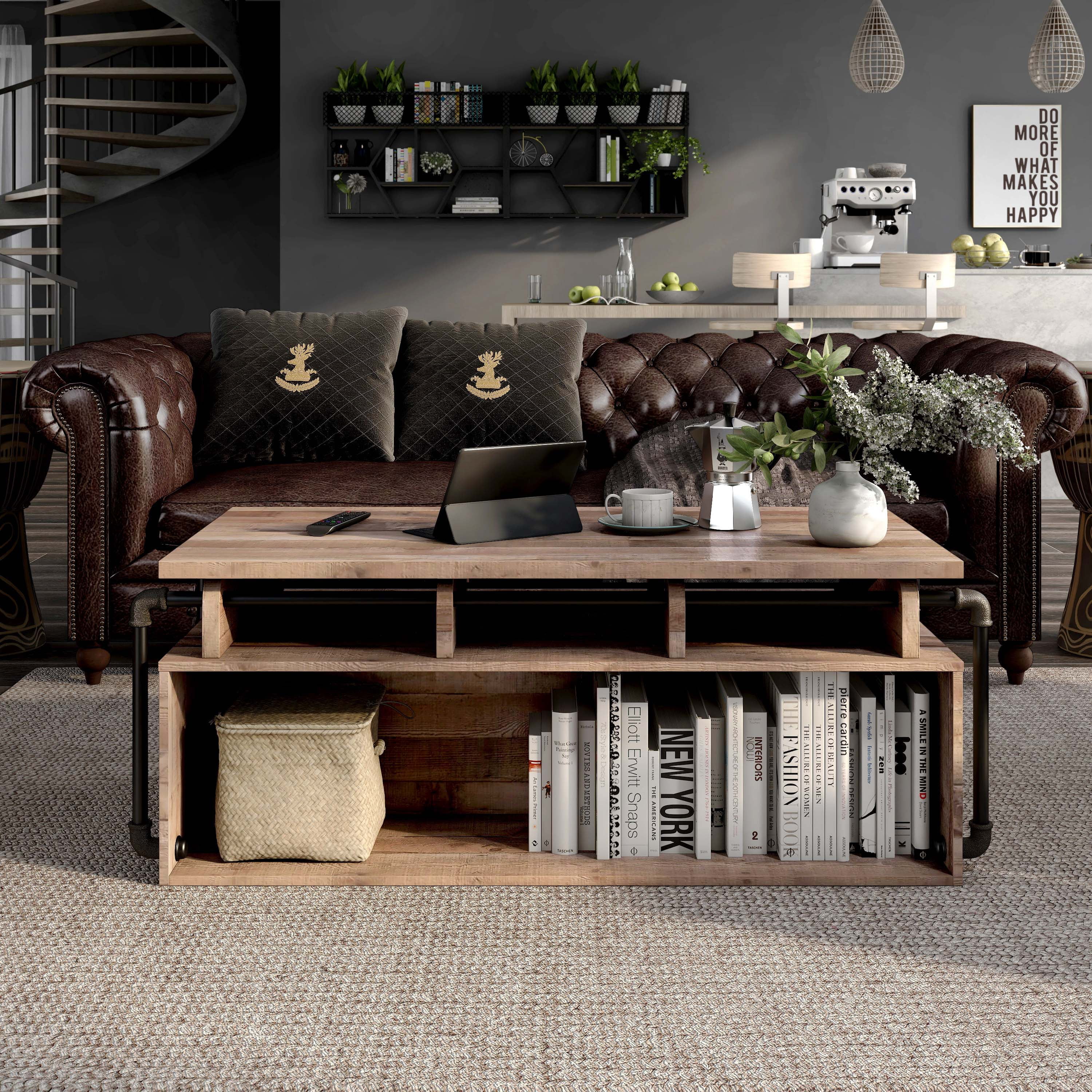 Furniture of America Junis Industrial Wood and Metal Lift Top Coffee Table, Reclaimed Barnwood