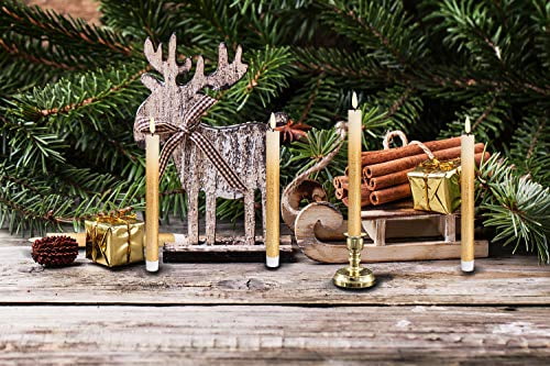 Wondise Remote Flameless Taper Candles Flickering with Timer, 6 Pack Gold LED Taper Window Candles Battery Operated Dinning Wedding Christmas Taper Candles(0.78 x 9.64 Inches)