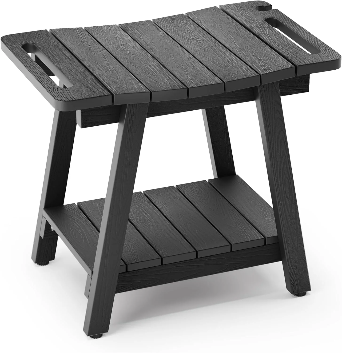 Shower Bench, HDPS Shower Seat with Storage Shelf, Waterproof Shower Chair, Non-Slip Shower Stool for Adults, Elderly, Disabled, Seniors, Large Size, Black