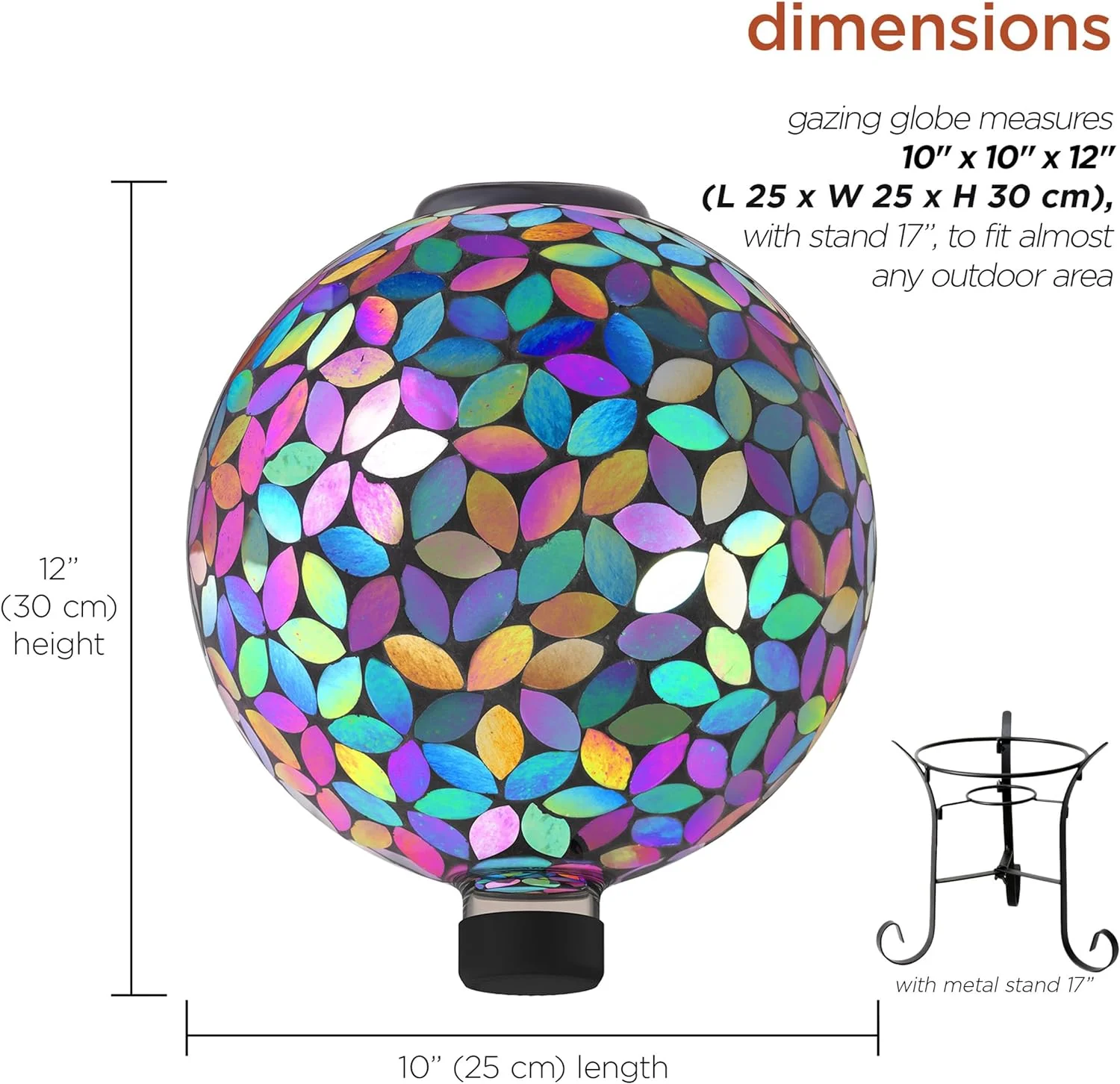 Indoor/Outdoor Glass Solar Powered Mosaic Gazing Globe Yard Decoration, 10