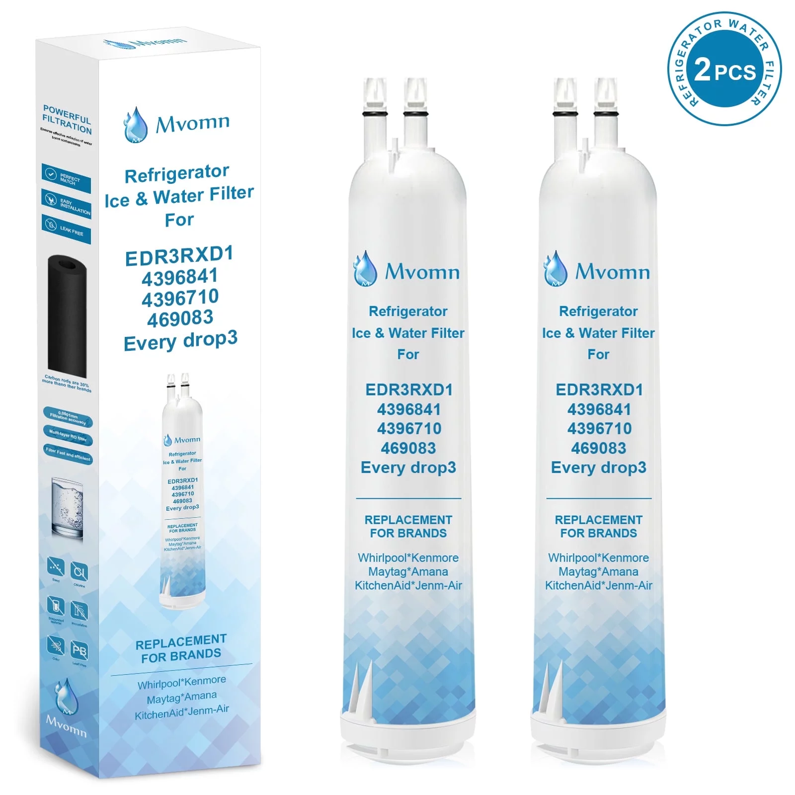 2Pack EDR3RXD1 Water Filter for Whirlpool – EDR3RXD1 WHR3RXD1 and Everydrop 4396841 4396710 4396710P 4396841P 46-9083 46-9030