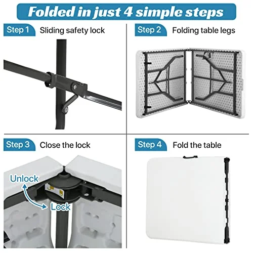 6FT Plastic Folding Table Portable Foldable Table Indoor/Outdoor Fold Up Table Folding Table Utility Party Dining Fold in Half Table for Eating Camping and Party,White