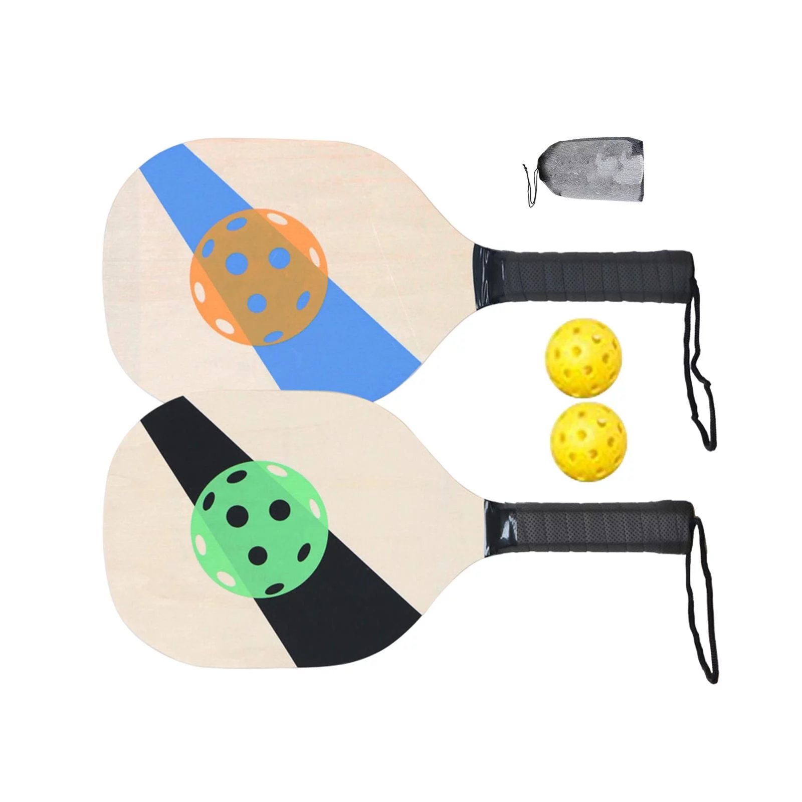 Pickleball Wood Paddle Set Beginner Racket Durable 2 Paddles 2 s Style C