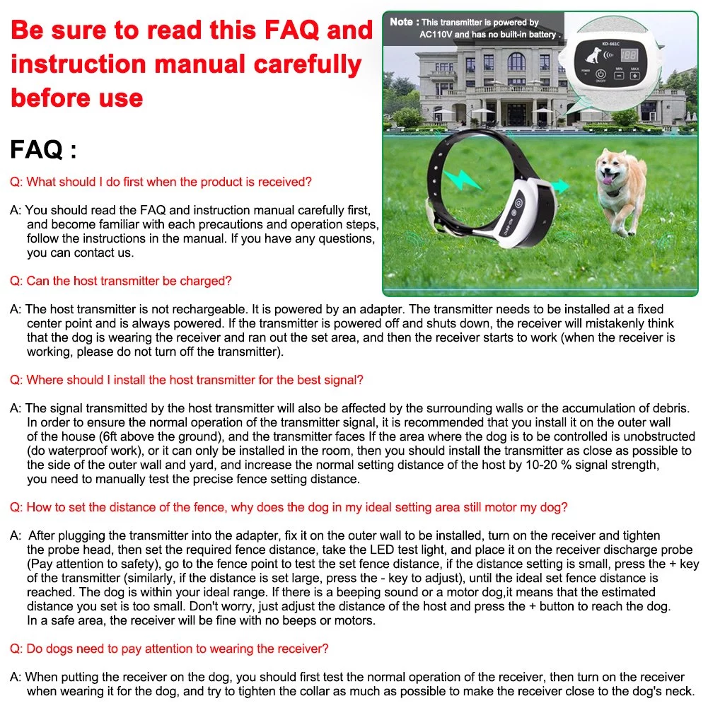 Wireless Dog Training Collar Boundary Containment System, Dog Boundary Containment System Radius Remote Control Transmitter, 3-Dog System, Wired Transmitter and Wireless receiver