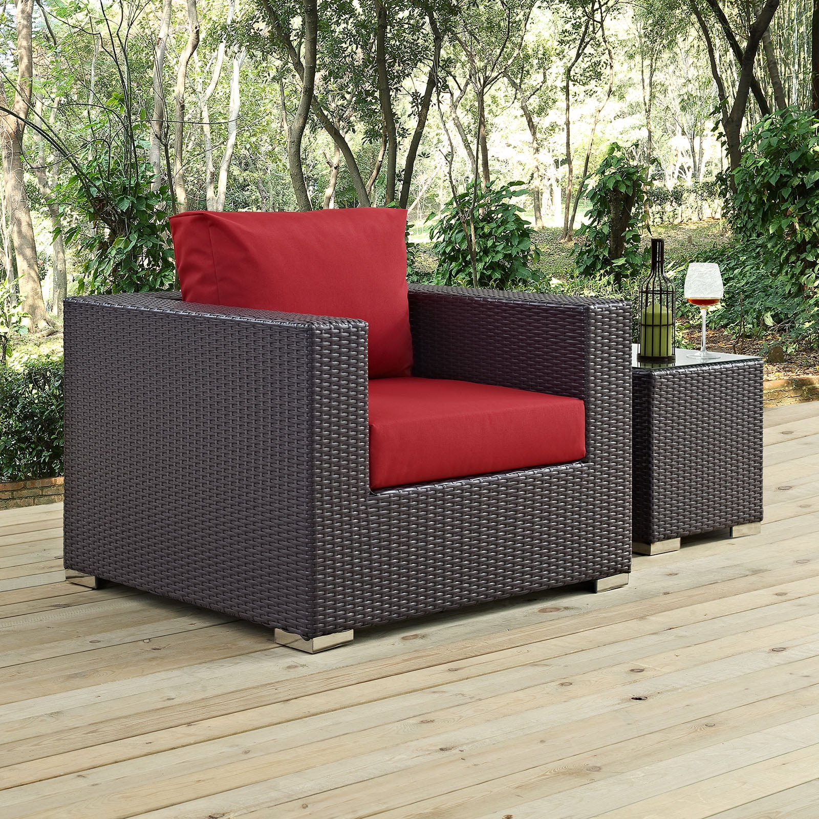 Modern Contemporary Urban Design Outdoor Patio Balcony Lounge Chair, Red, Rattan