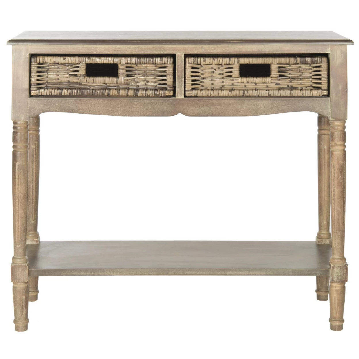 SAFAVIEH Cdark Greyin Traditional Rustic 2 Drawer Console, Washed Natural Pine
