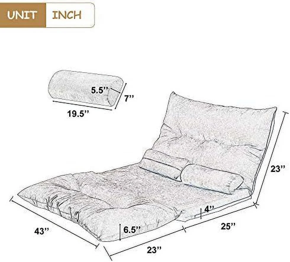 TQNJYGX Floor Sofa  Foldable Lazy Sofa Sleeper Bed with 2 Pillows  Adjustable Lounge Sofa Gaming Sofa Floor Couches 5-Position for Bedroom  Living Room  and Balcony  Light Brown